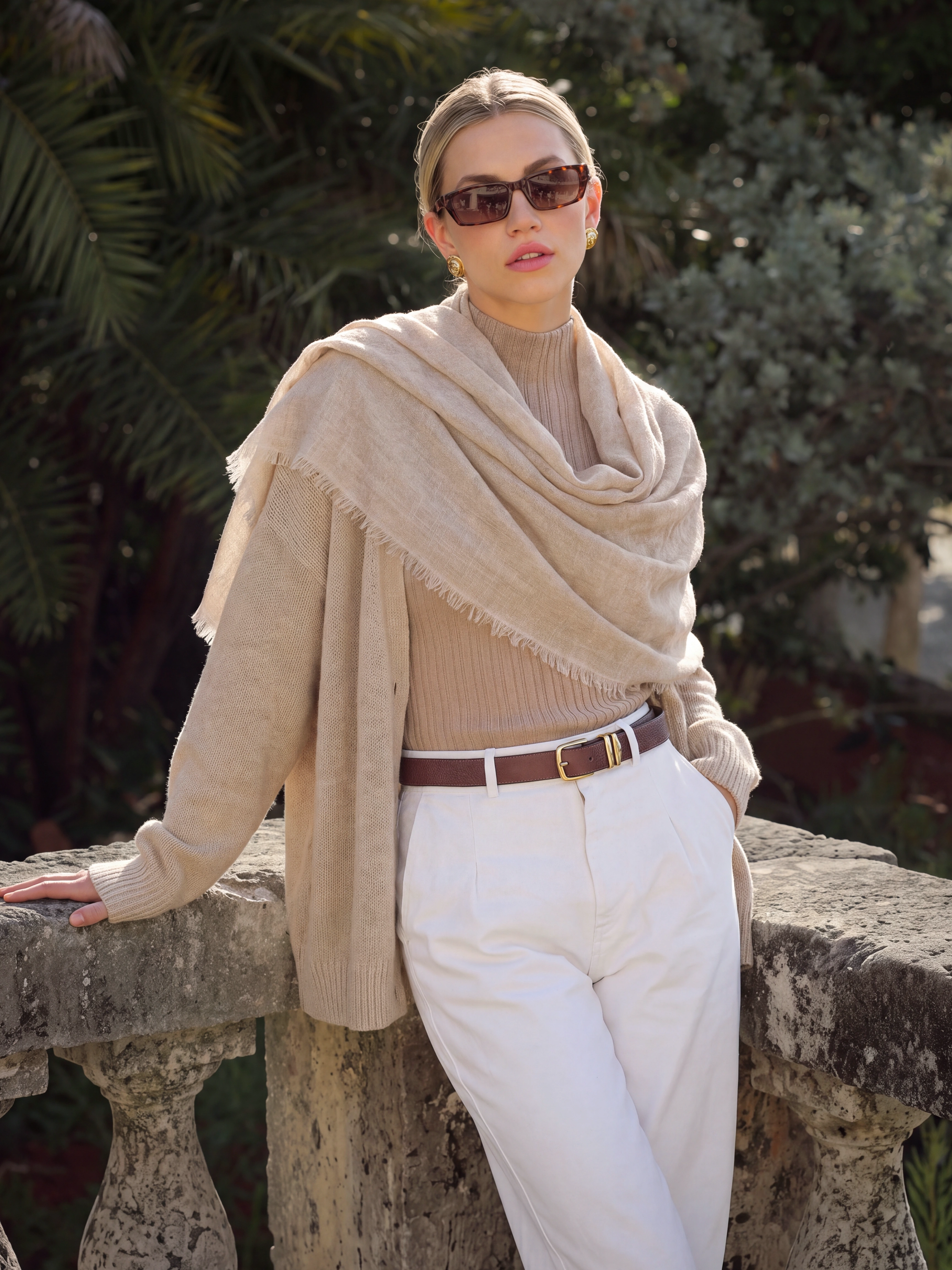 100% Cashmere Textured Plain Tassel Long Scarf