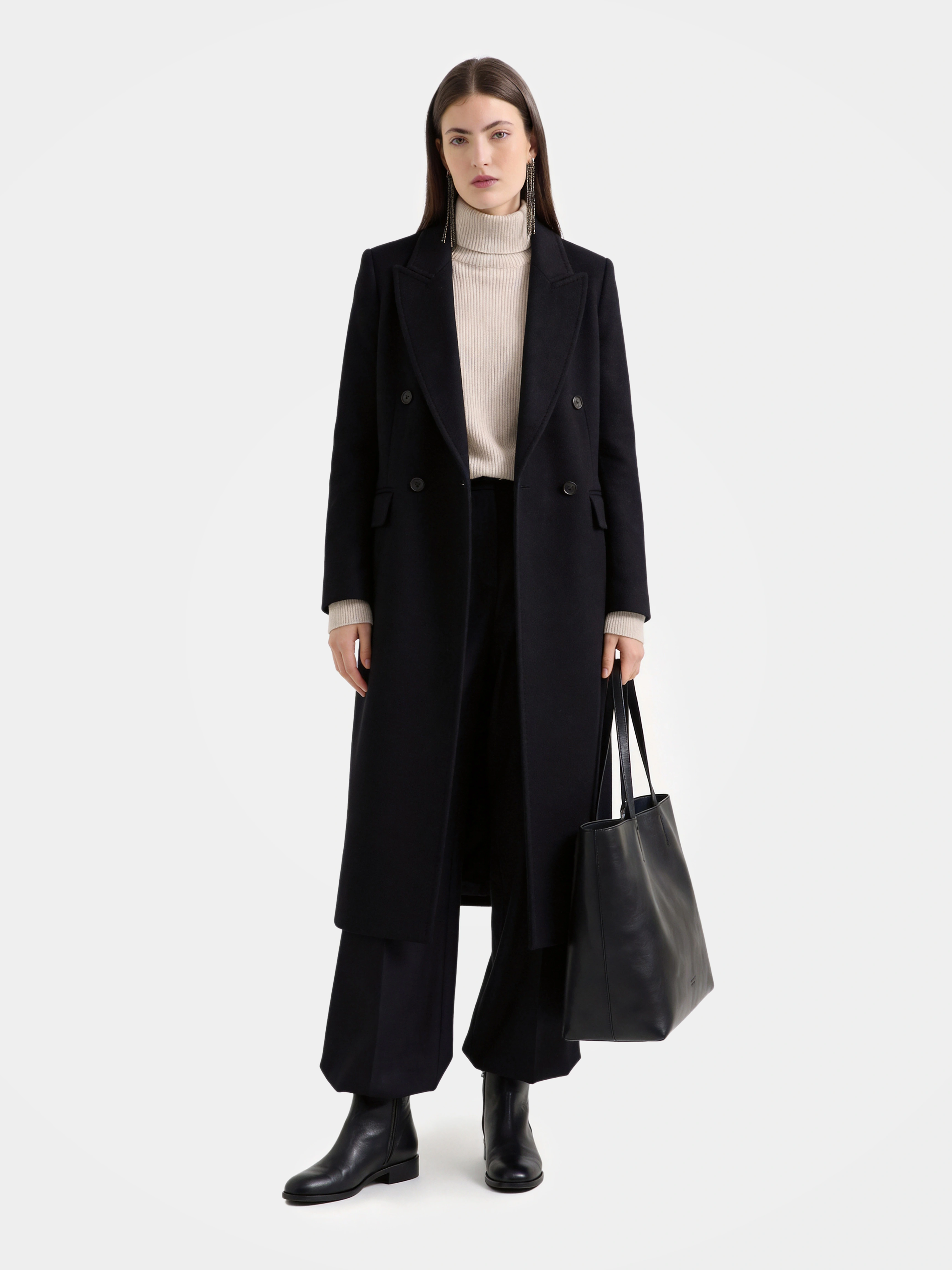 100% Cashmere Notched Lapel Double-Breasted Long Coat