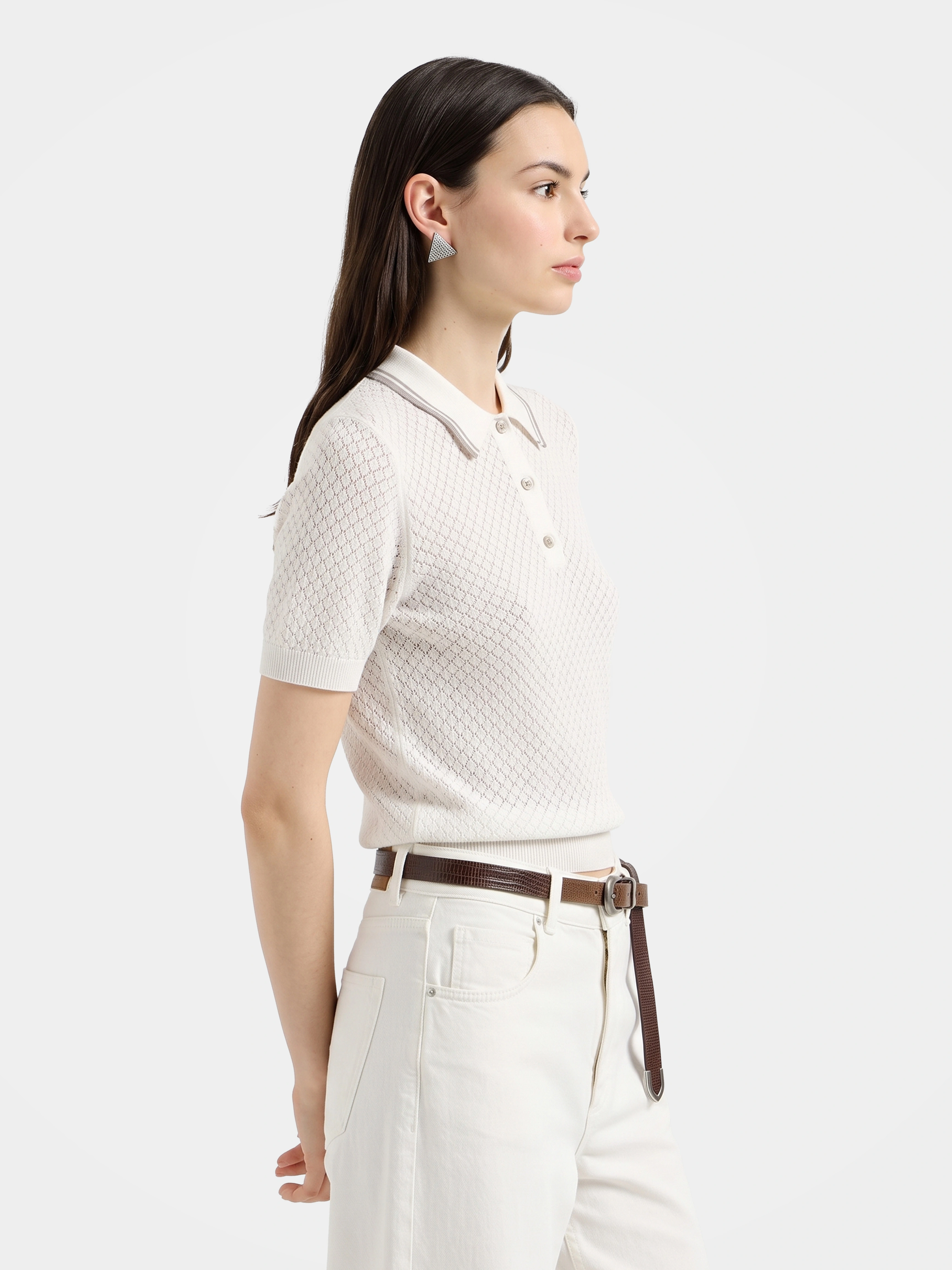 Lightweight Honeycomb Knit Polo Pullover