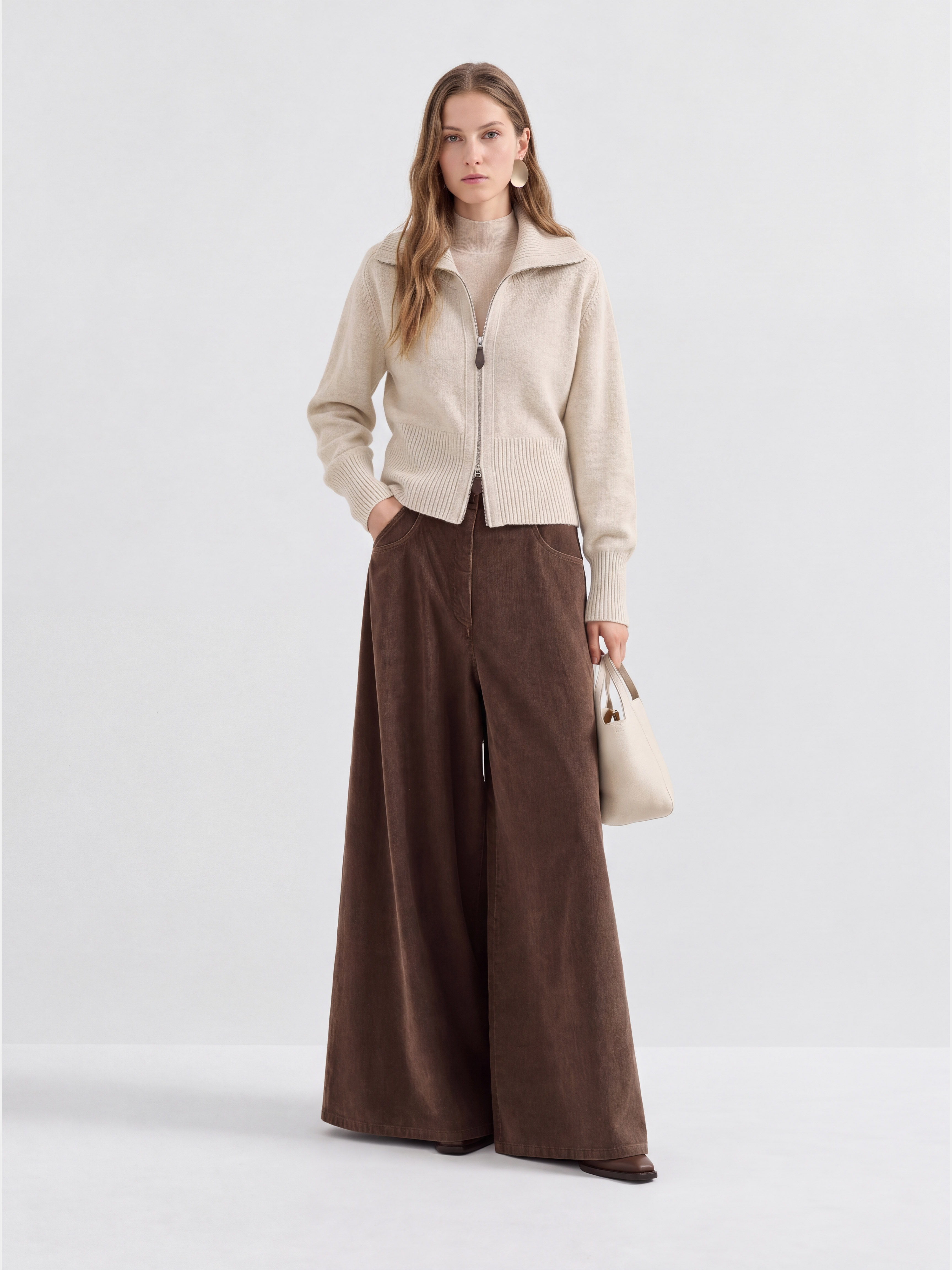 100% Cashmere Two-Way Zip Ribbed Knit Cardigan
