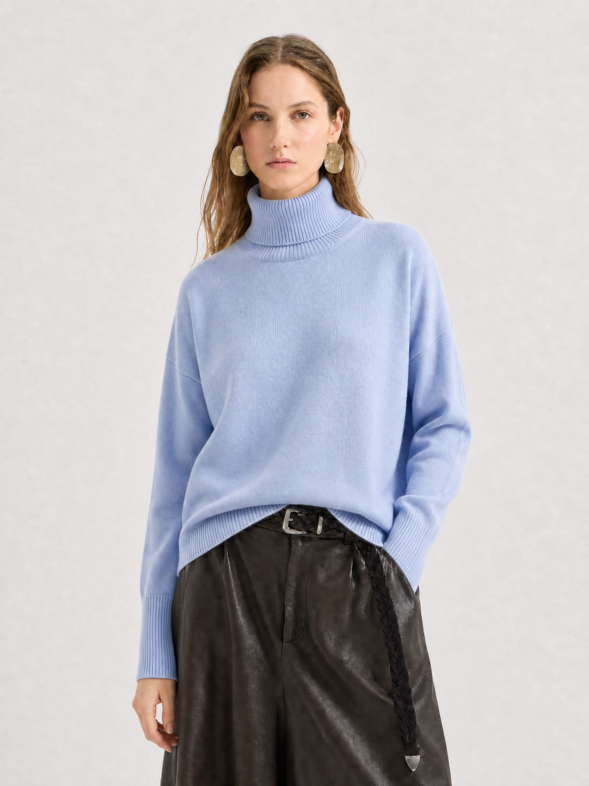 100% Cashmere Turtleneck Sweater Soft Relaxed Fit Knit Pullover