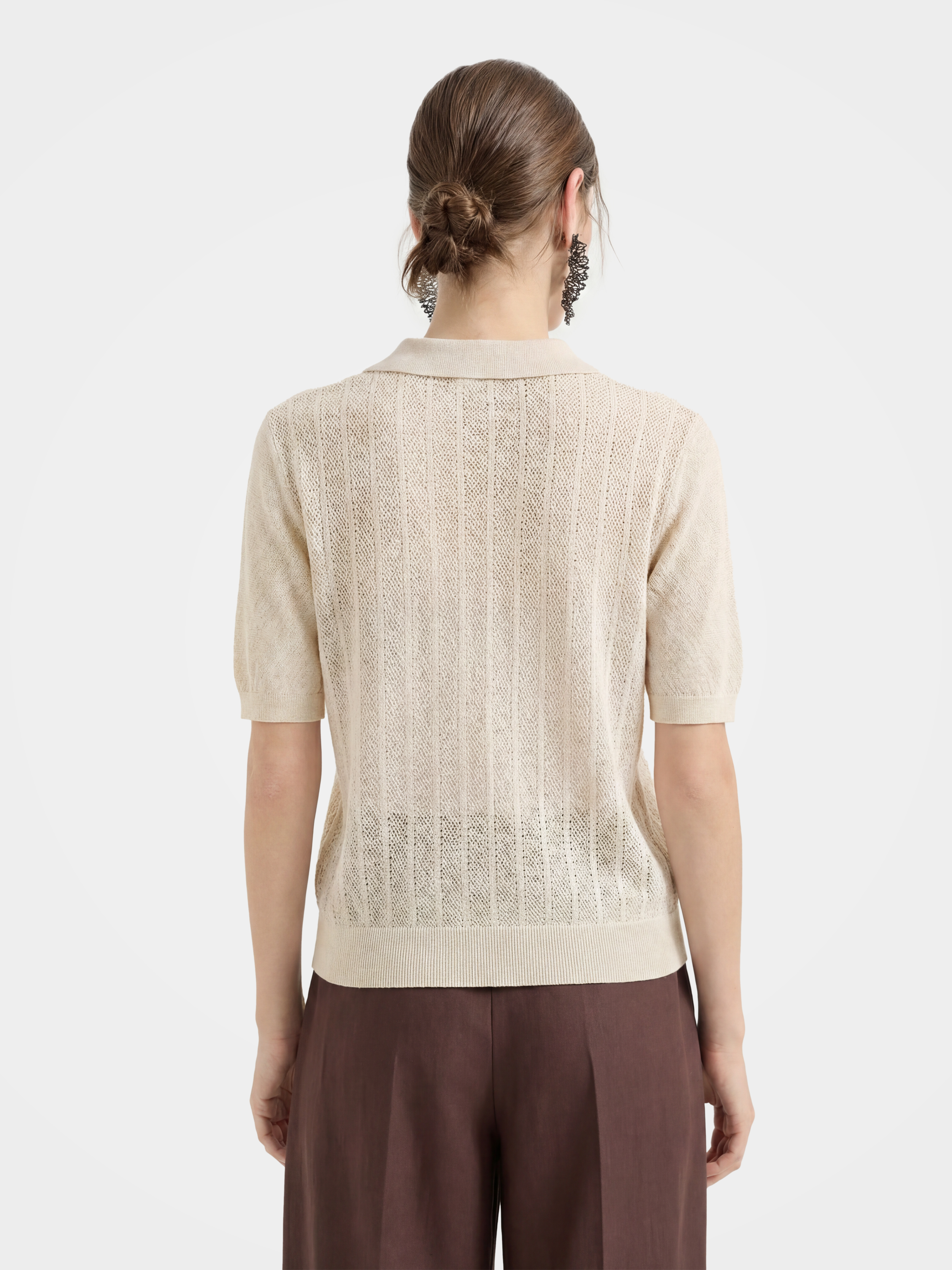 Breathable Cotton Open Knit Polo Knit Top