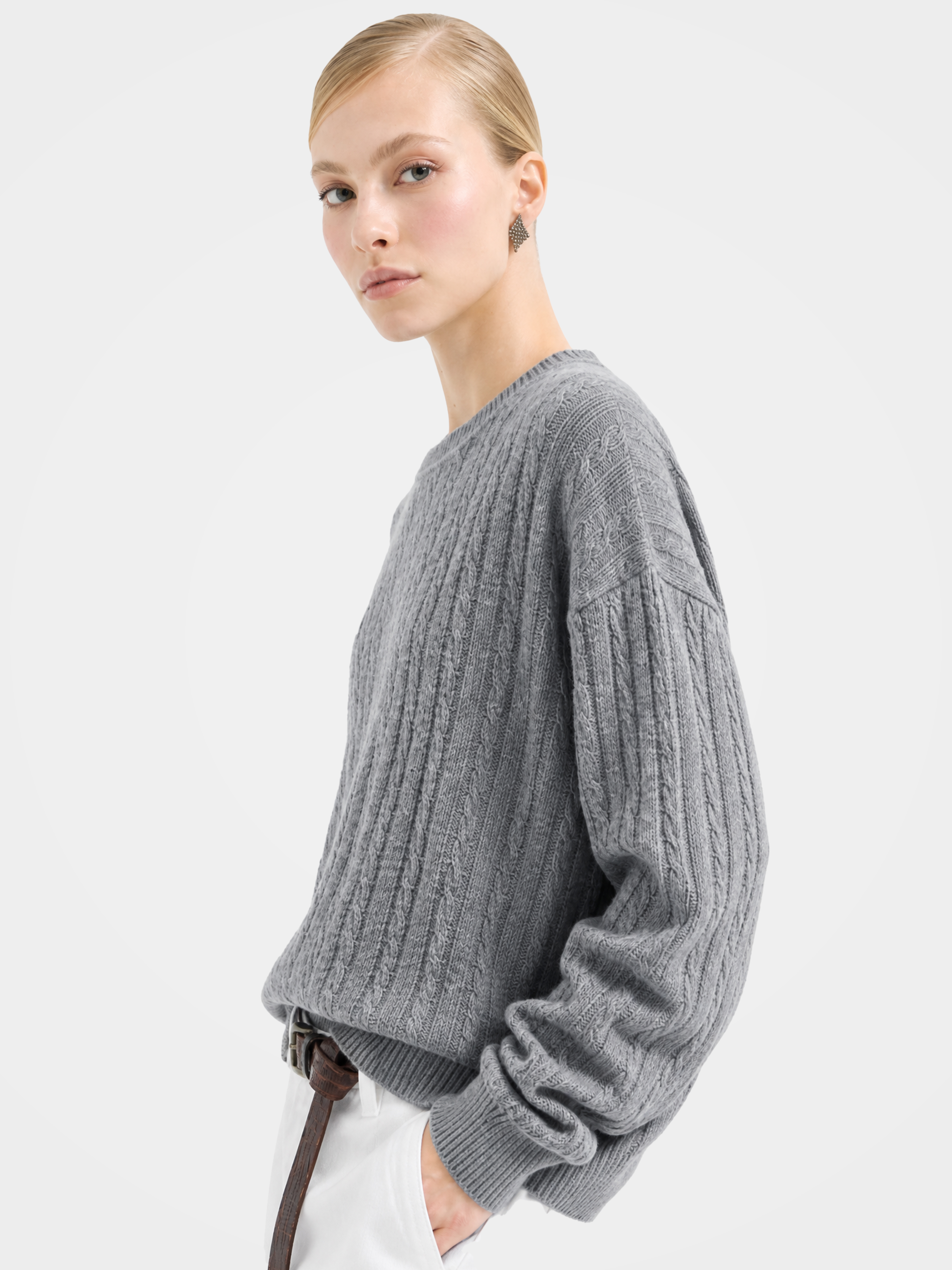 Cable-Knit Wool-Cashmere Creneck Sweater