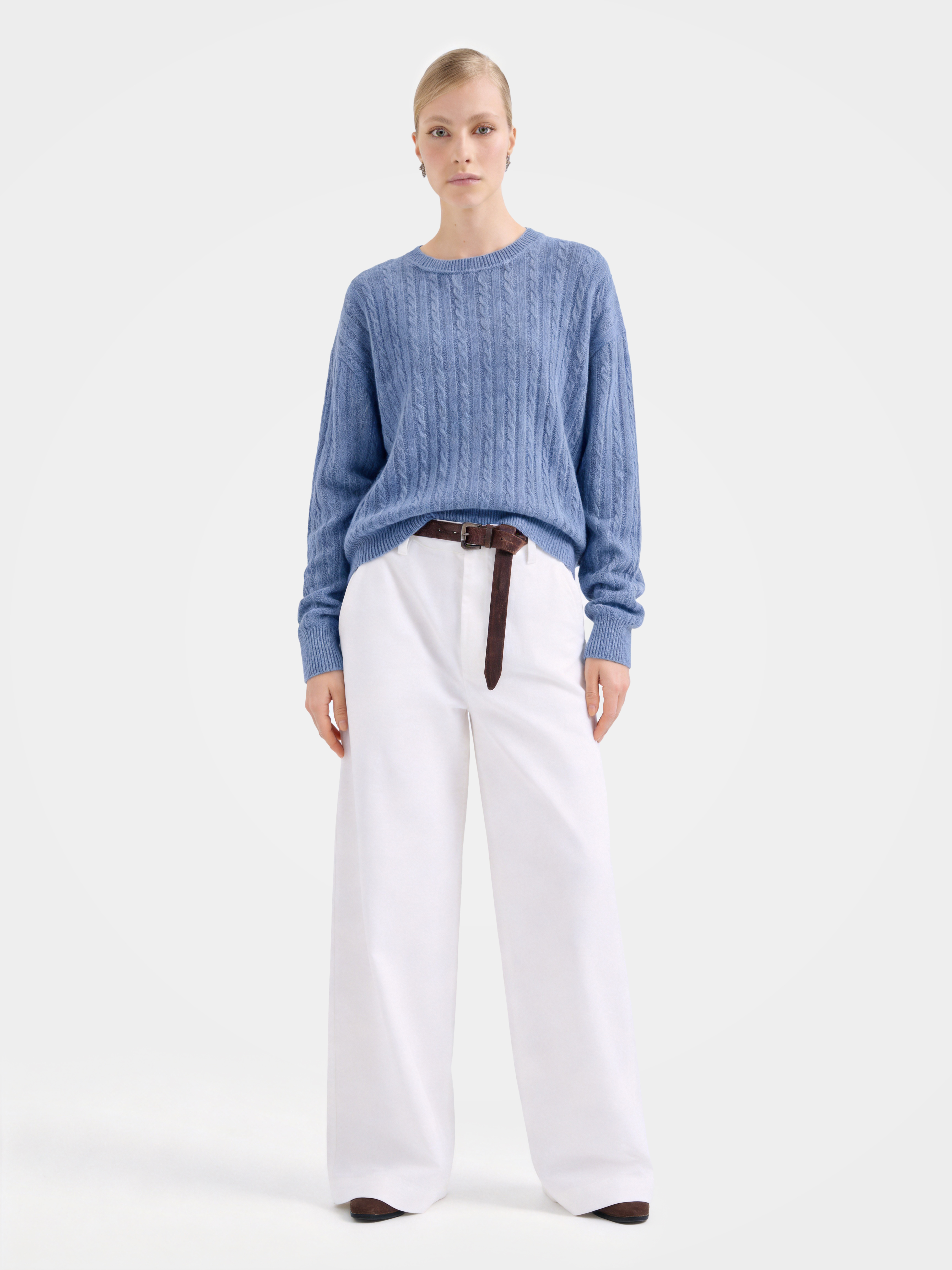 Cable-Knit Wool-Cashmere Creneck Sweater