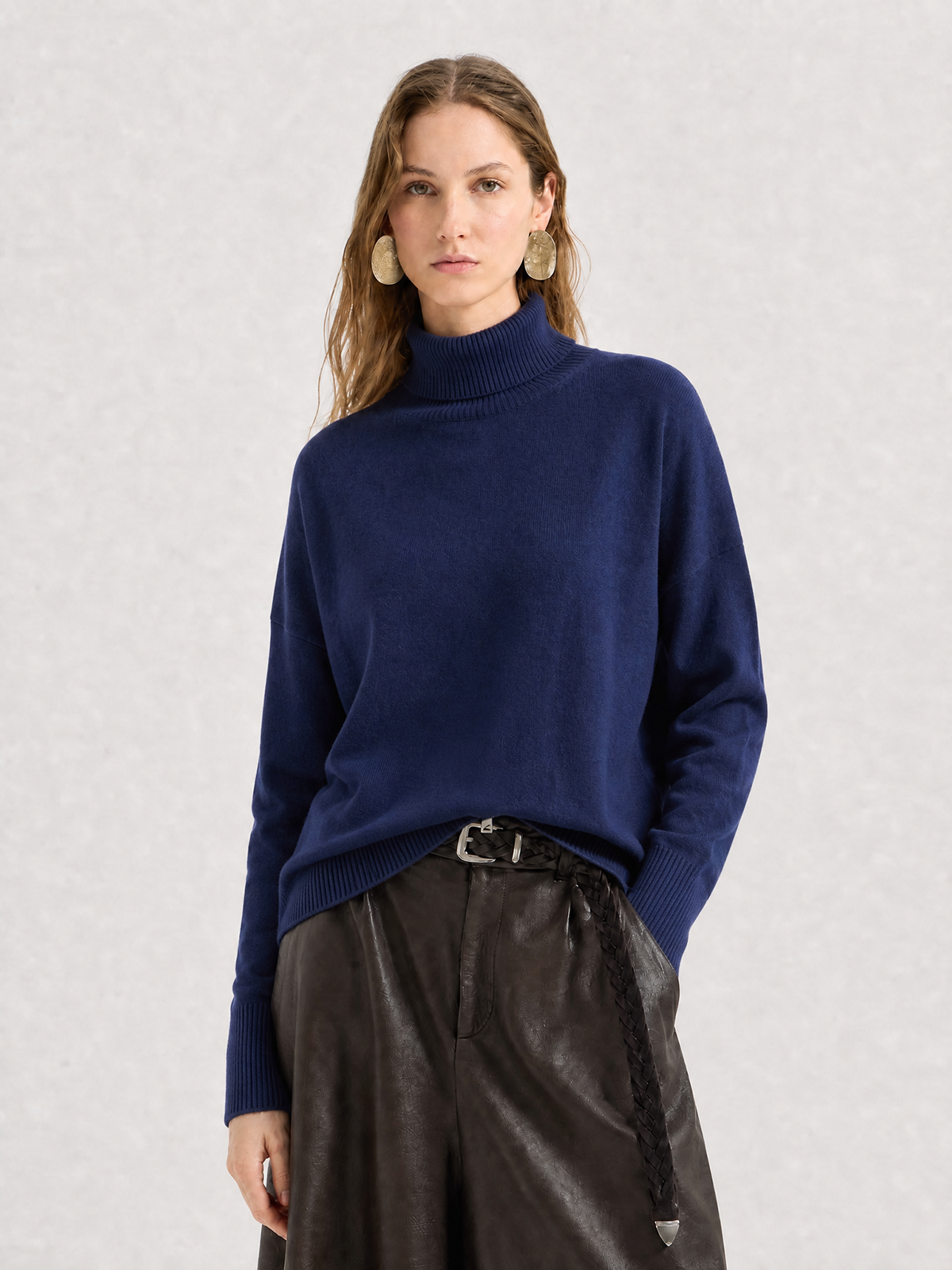 100% Cashmere Turtleneck Sweater Soft Relaxed Fit Knit Pullover