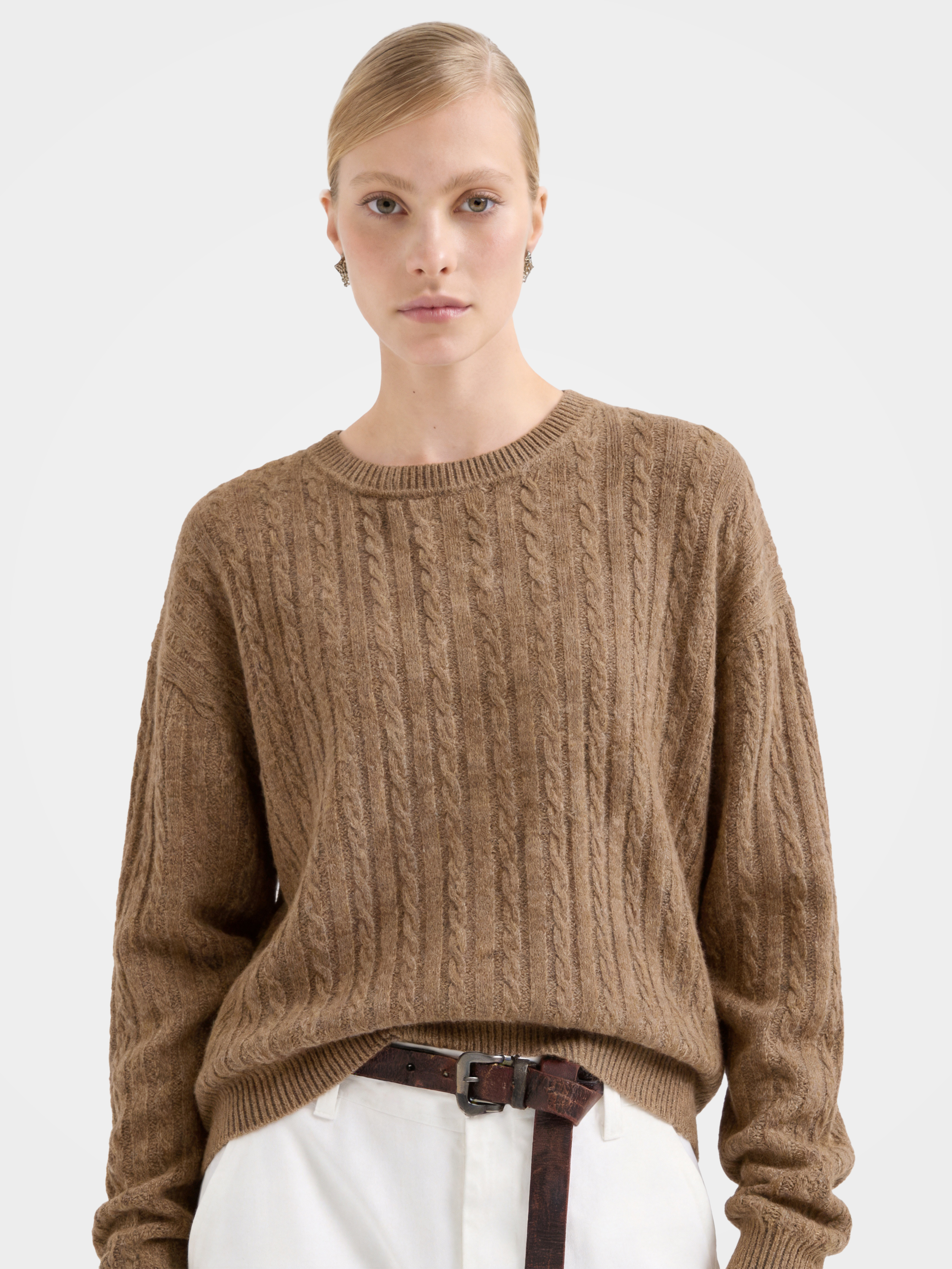 Cable-Knit Wool-Cashmere Creneck Sweater