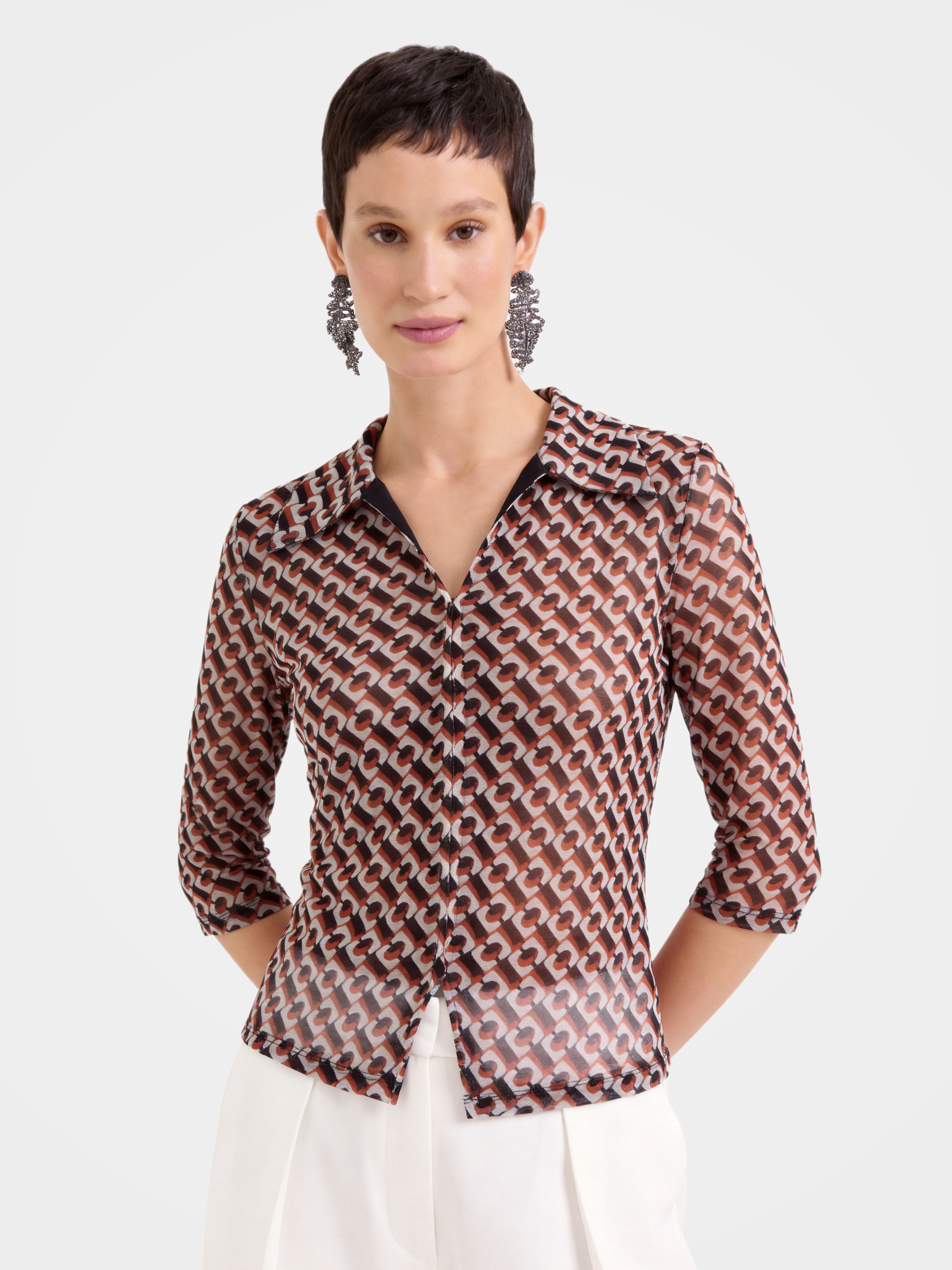 Breathable Printed Lapel Silk Blouse