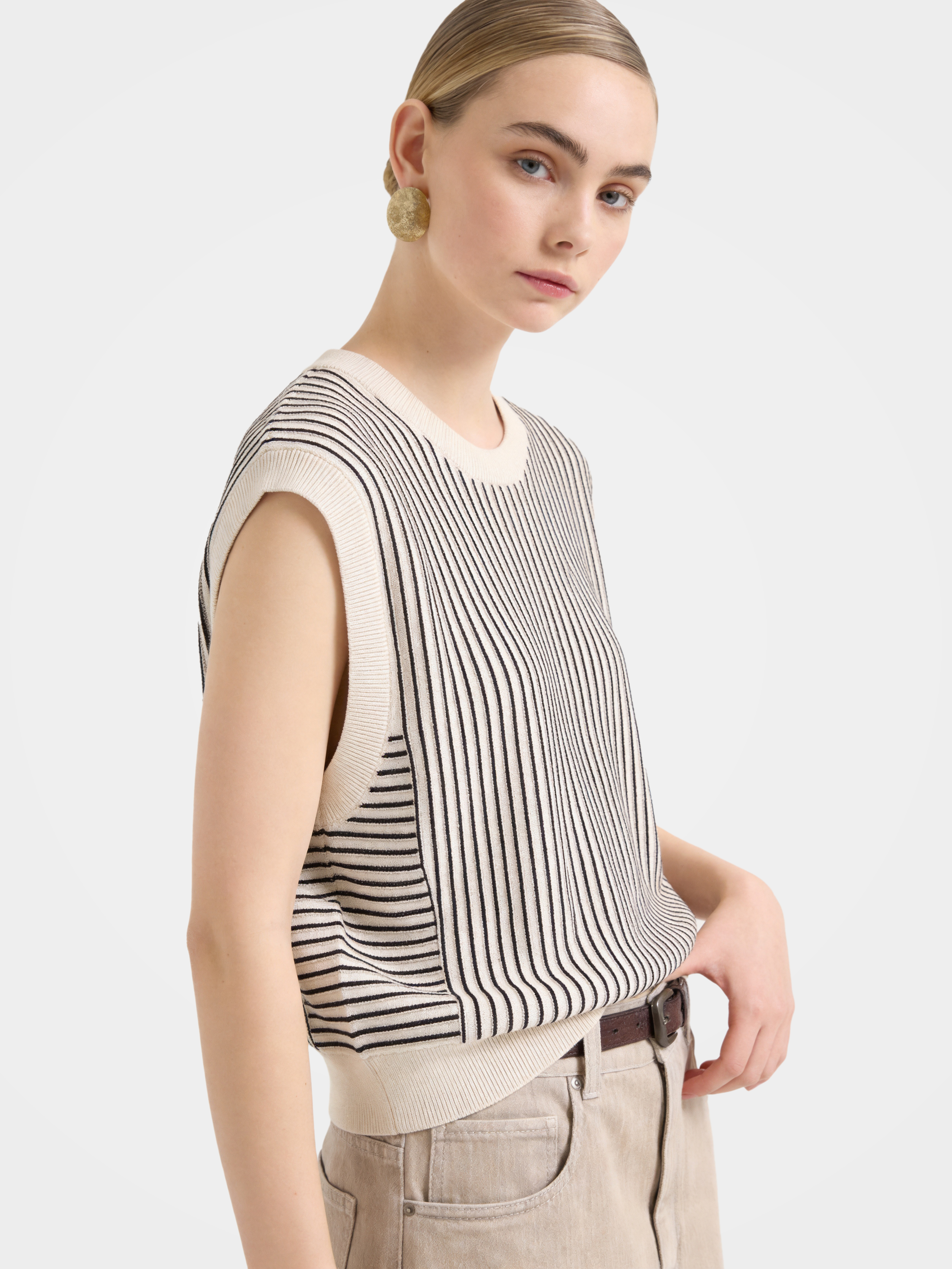 Striped Ribbed Knit Sleeveless Sweater Vest