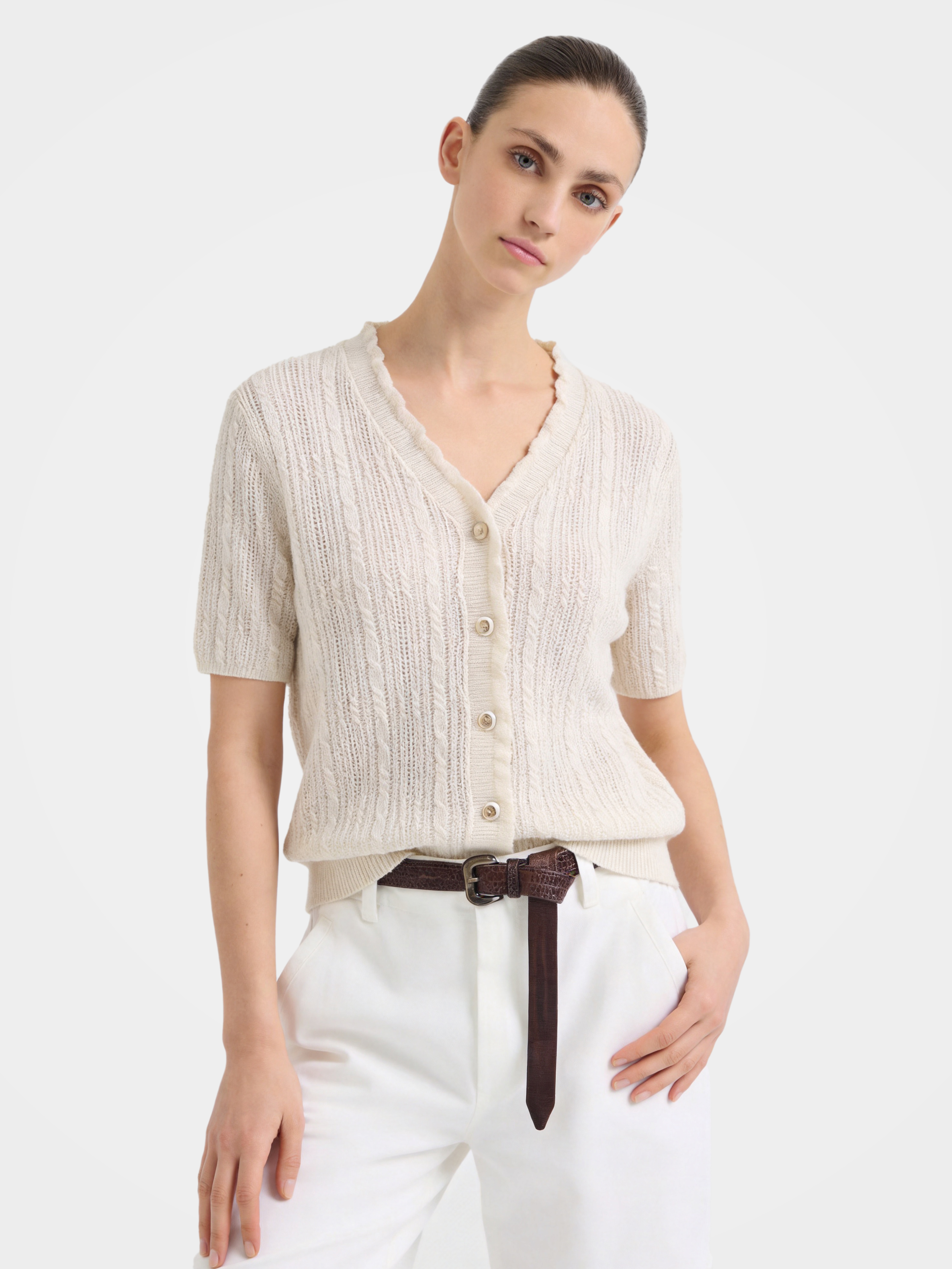 Lightweight Wool Blend Button Front Knit Top