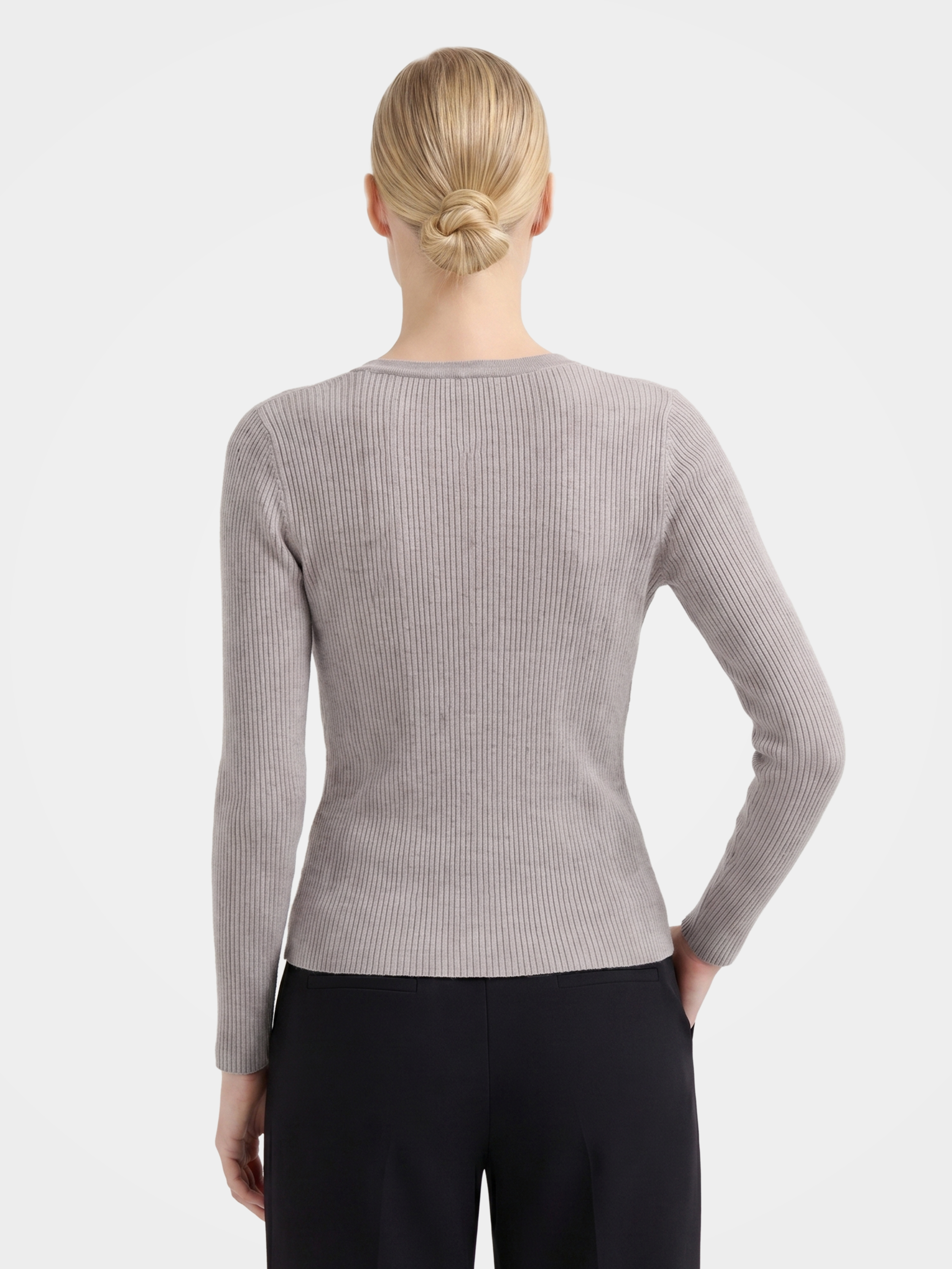 Lightweight Wool Cashmere Beaded Rib Knit Top