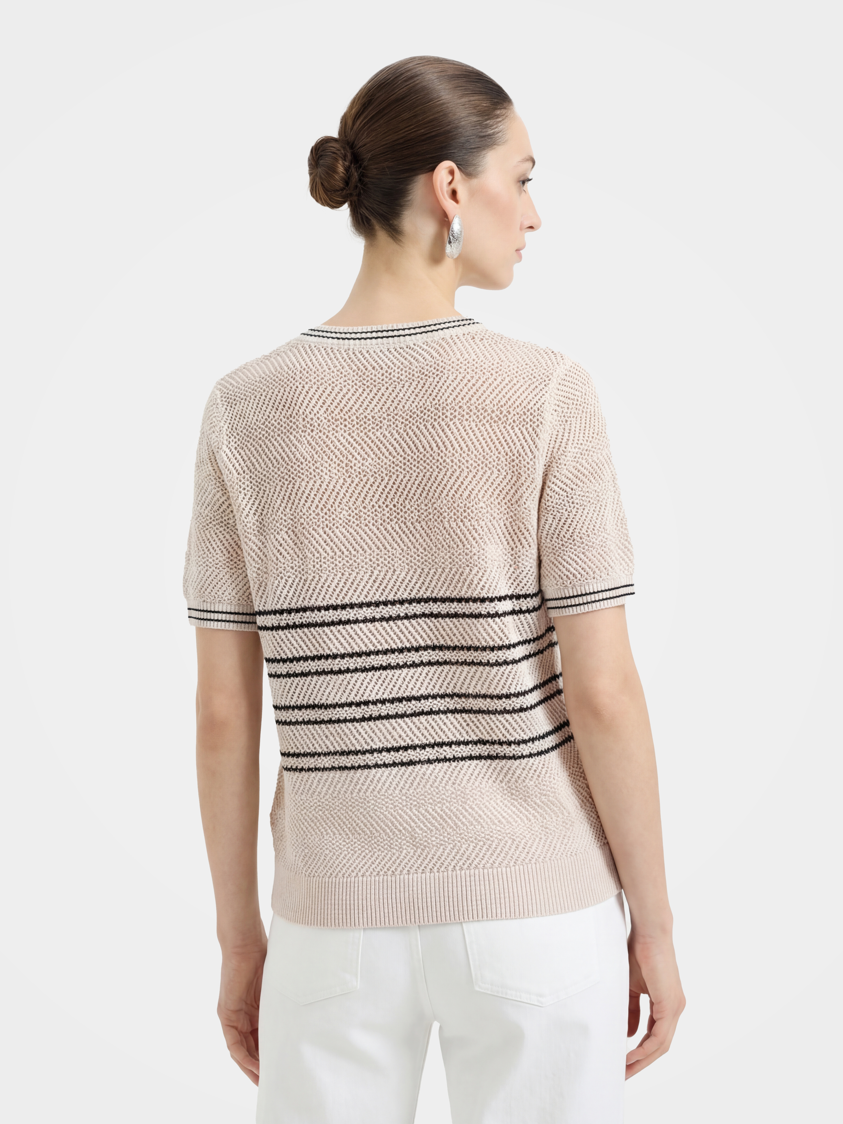 Airy Cotton Silk Blend Textured Short Sleeve Top