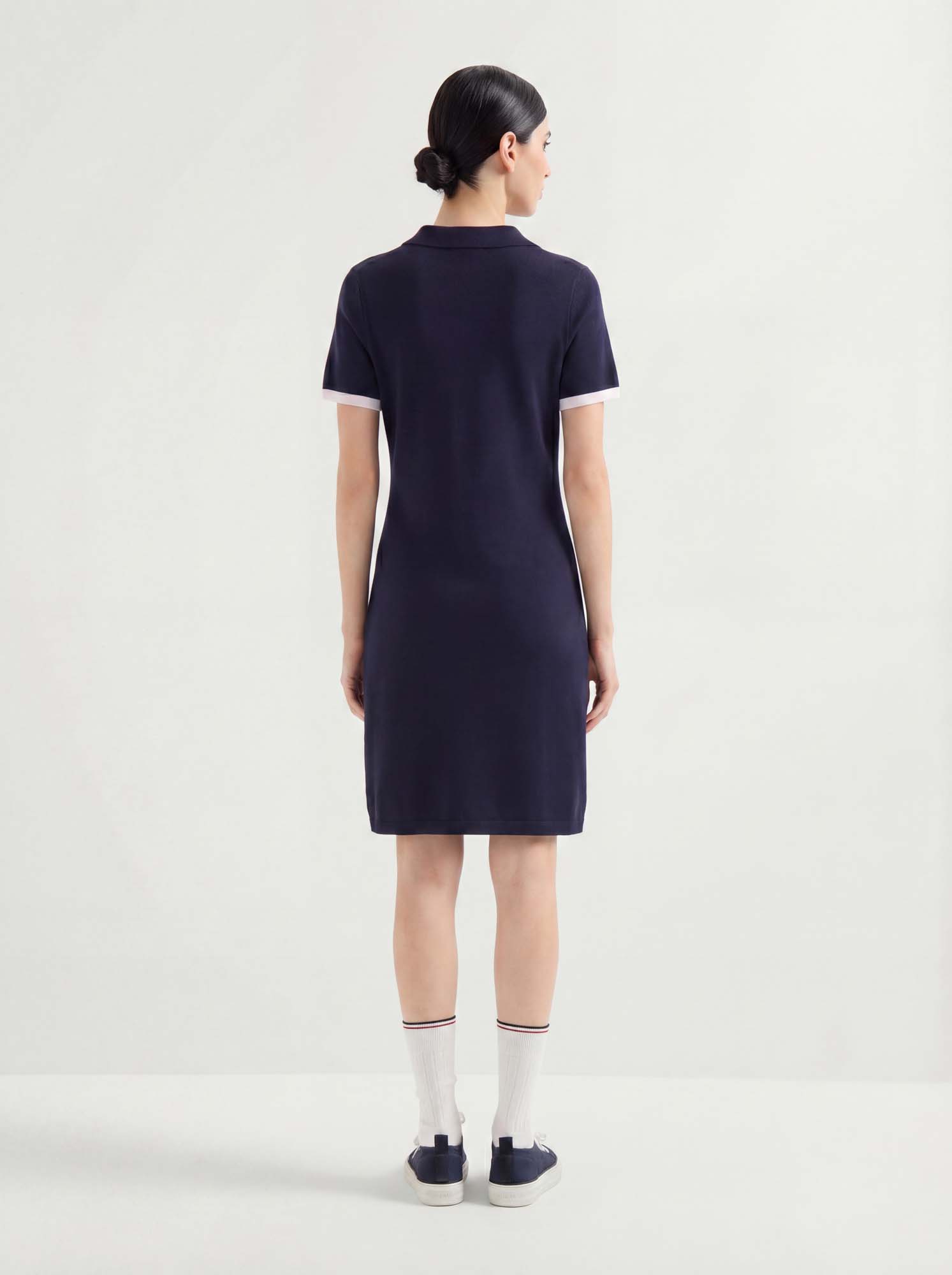 Navy Knit V-Polo Knee-Length Dress