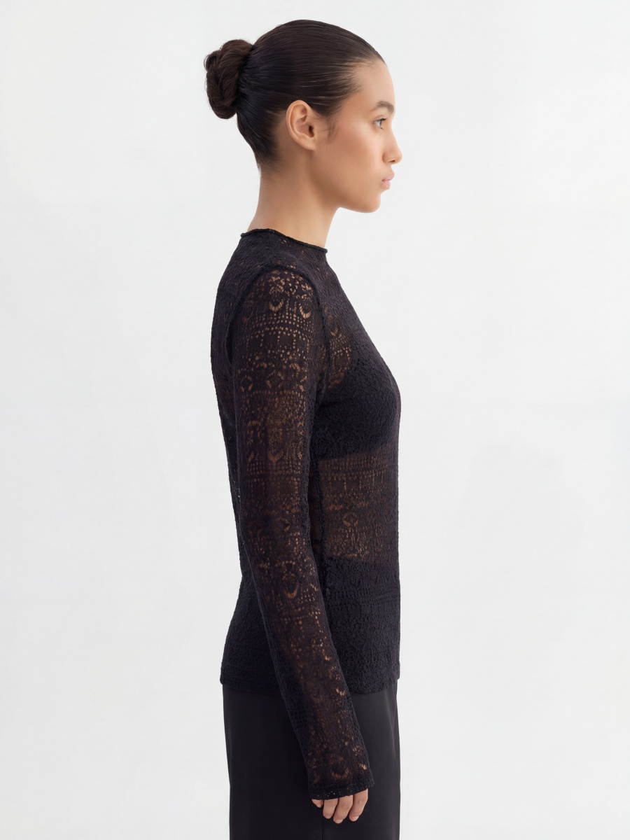 Wool Silk Lace Long Sleeve Knit Top