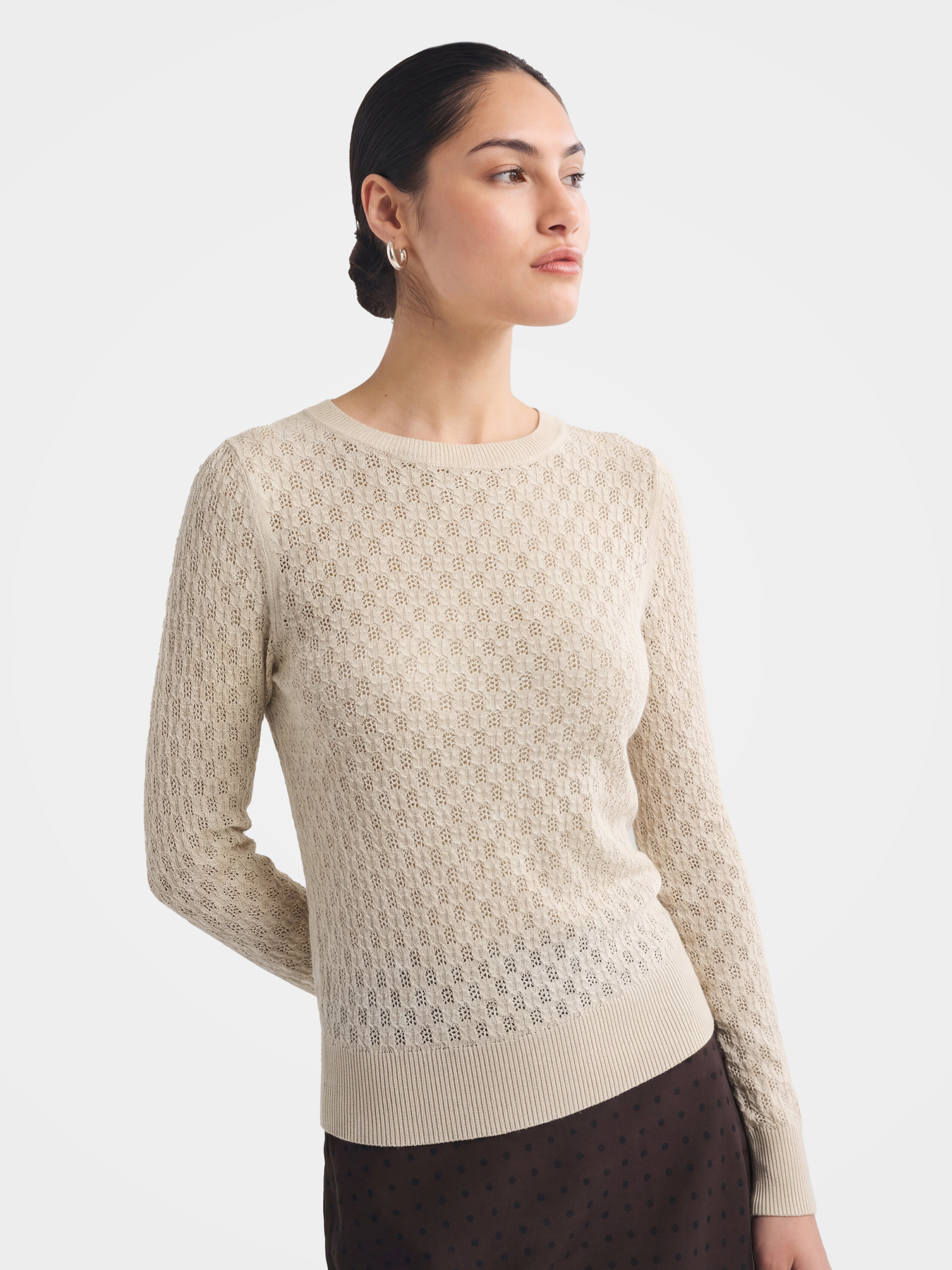 Breathable Cotton Silk Pointelle Knit Pullover
