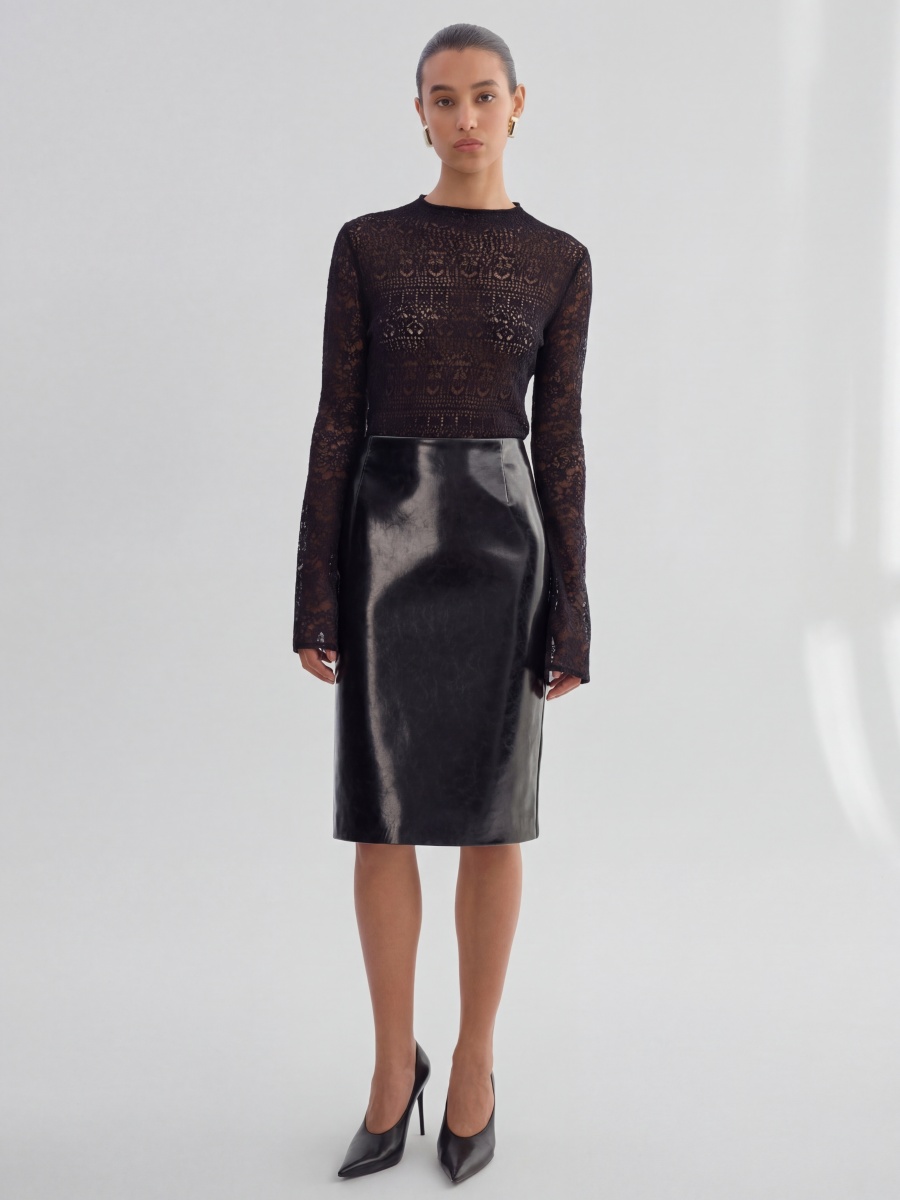 Wool Silk Lace Long Sleeve Knit Top – Elegant Lace Knit Sweater