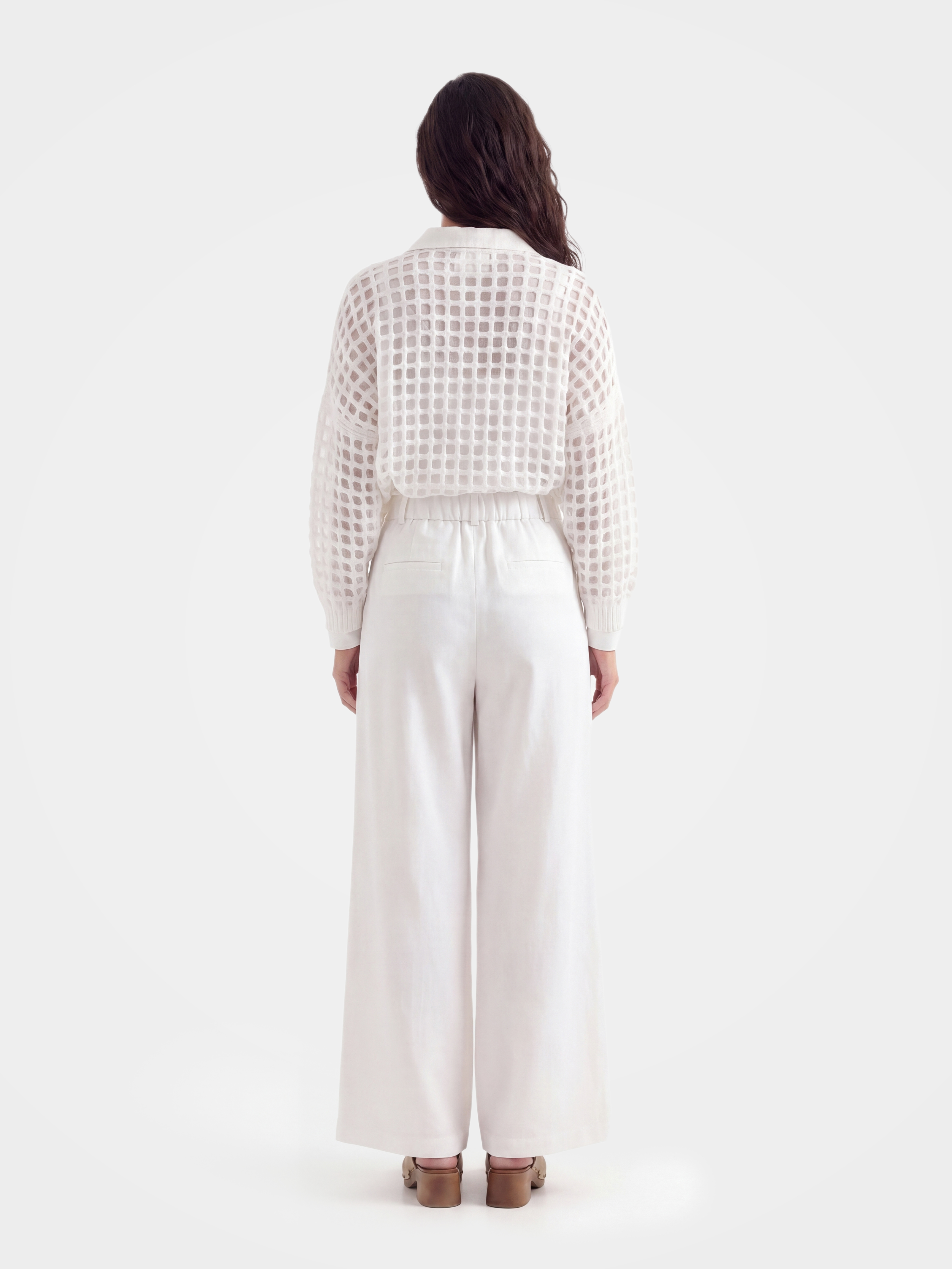 Breathable White Wide Leg Pant with Pockets