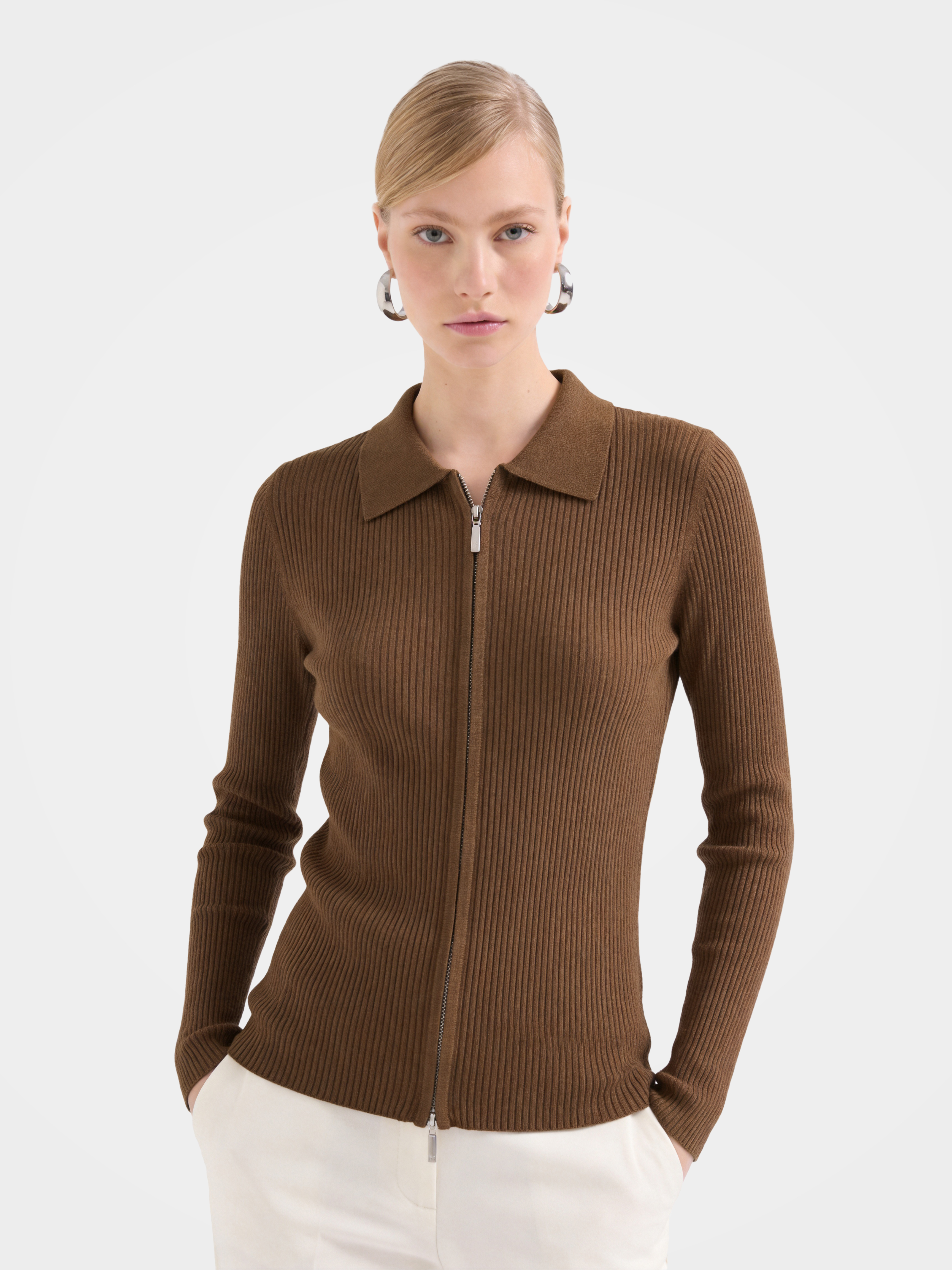 Cashmere Zip up Collar Crewneck Sweater