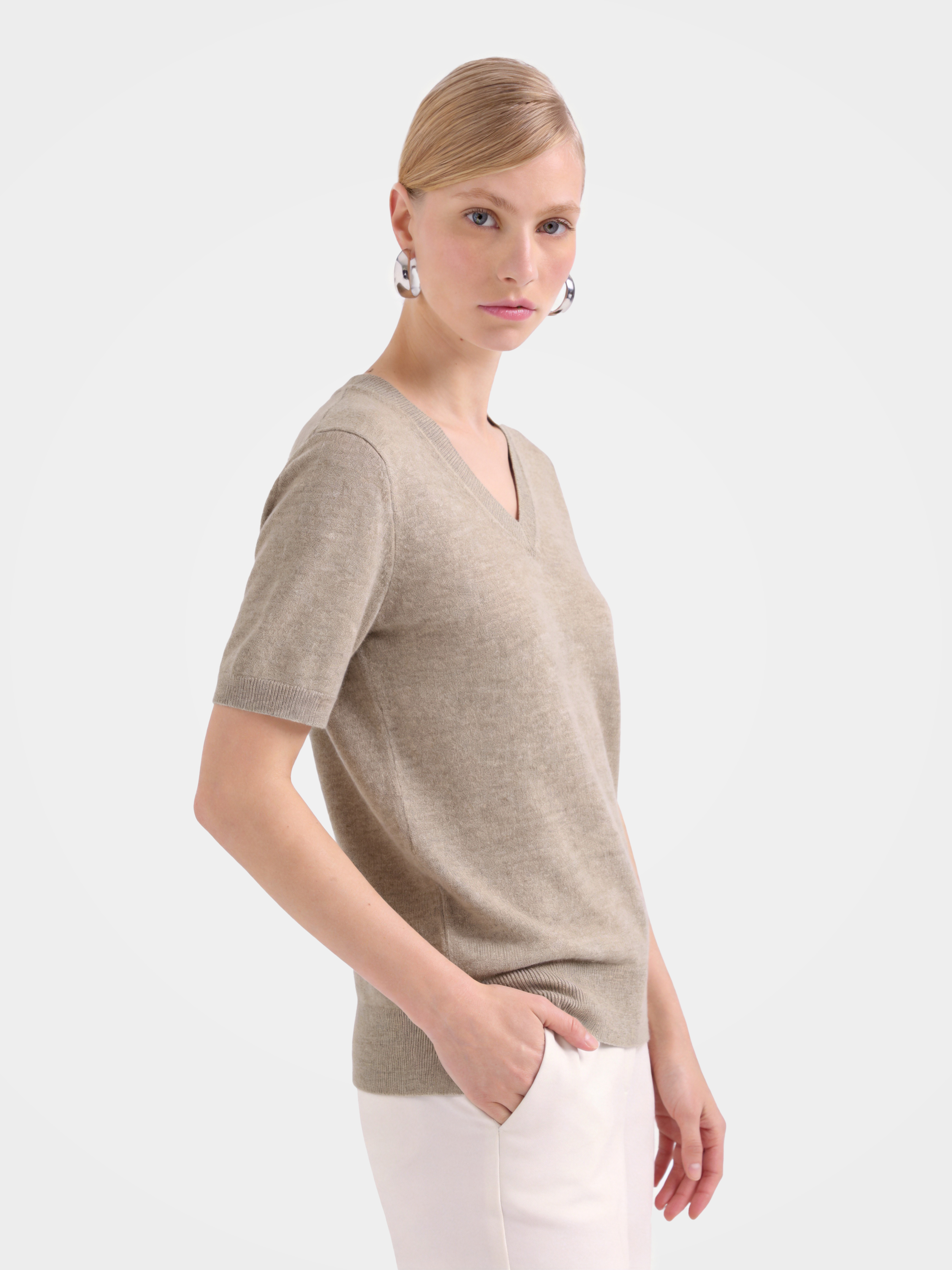 100% Cashmere V Neck Short Sleeve Sweater