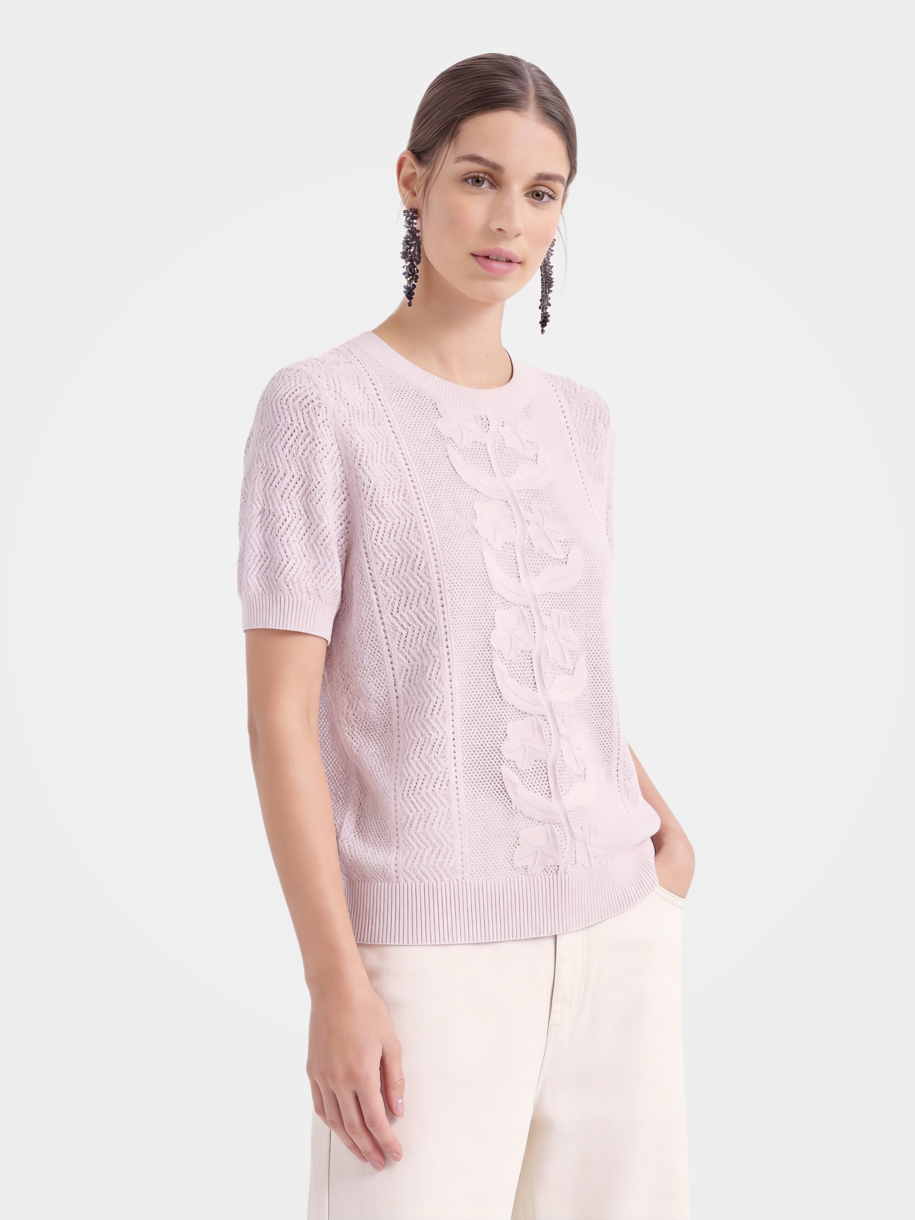Breathable Cotton Silk Floral Knit Knit Summer Top