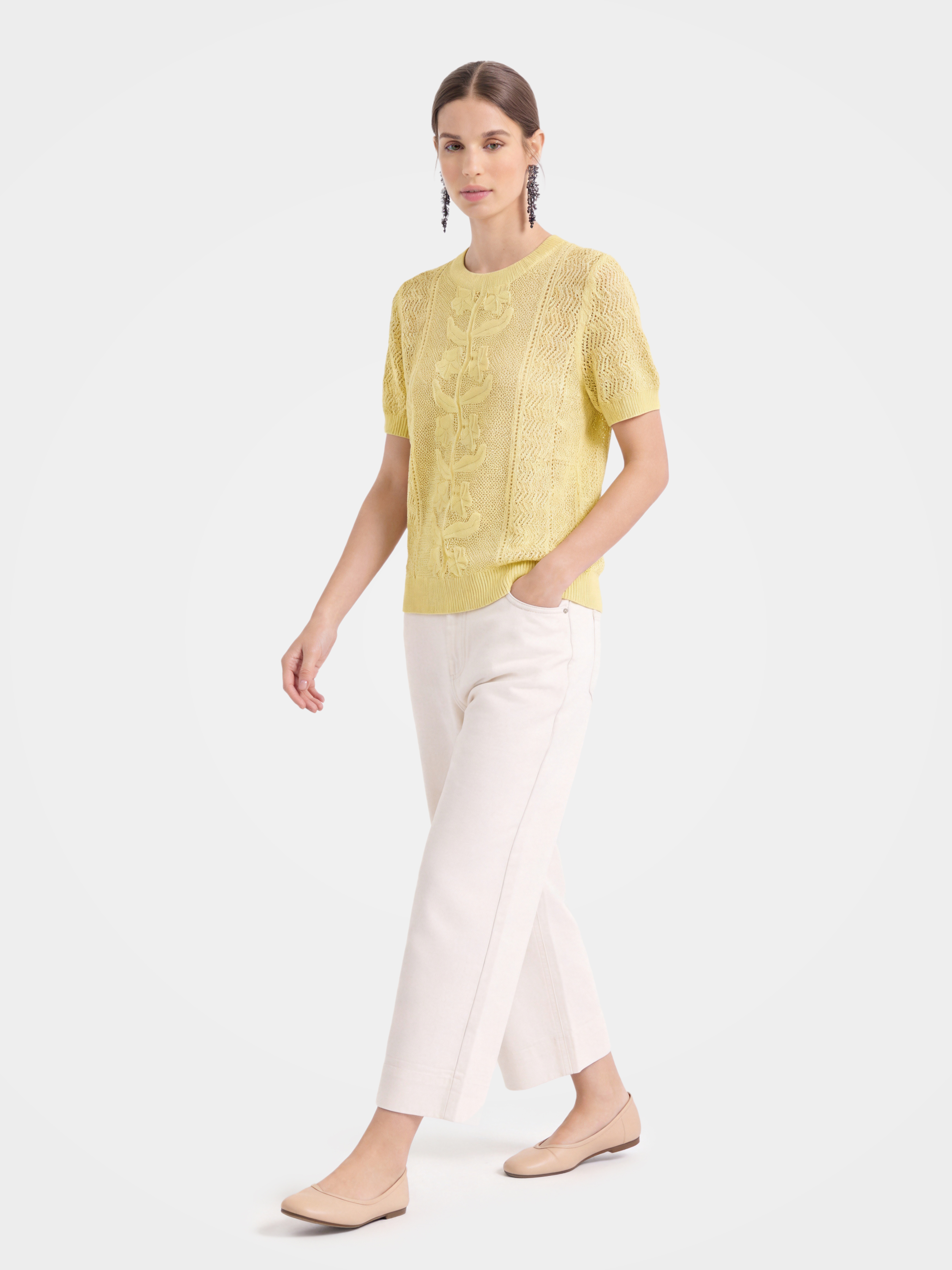 Breathable Cotton Silk Floral Knit Knit Summer Top