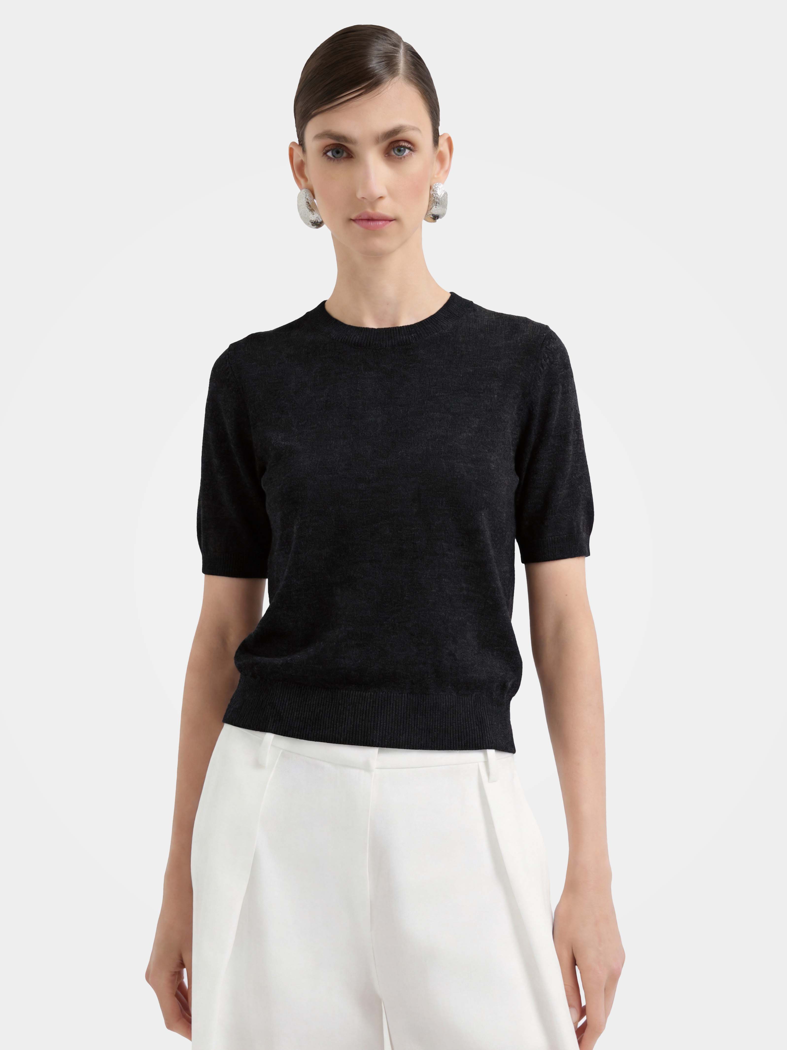 Tencel Cashmere Blend Short Sleeve Knit Top – Soft Lightweight