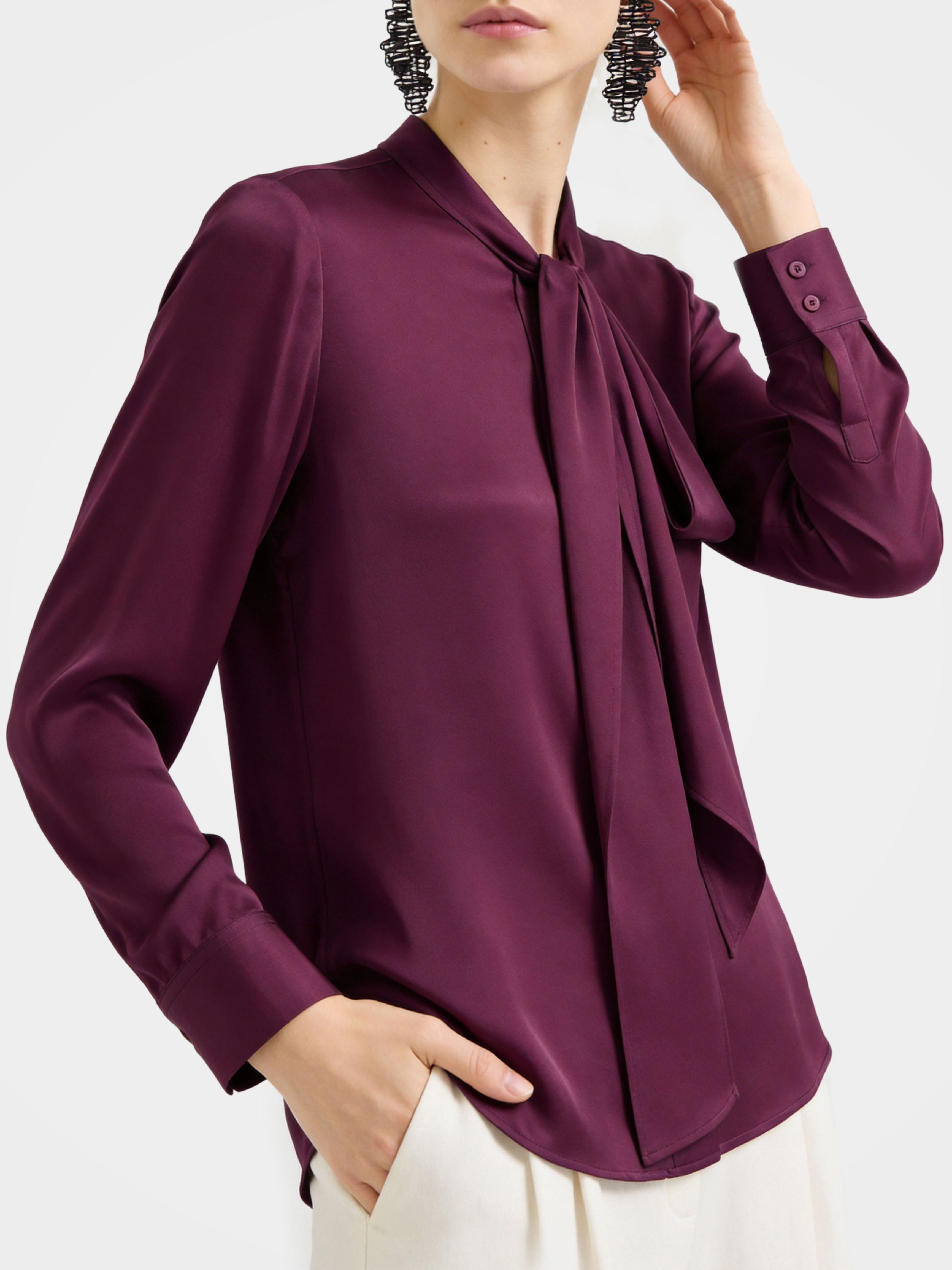 Regular Draped Long Sleeve Mulberry Silk Shirt