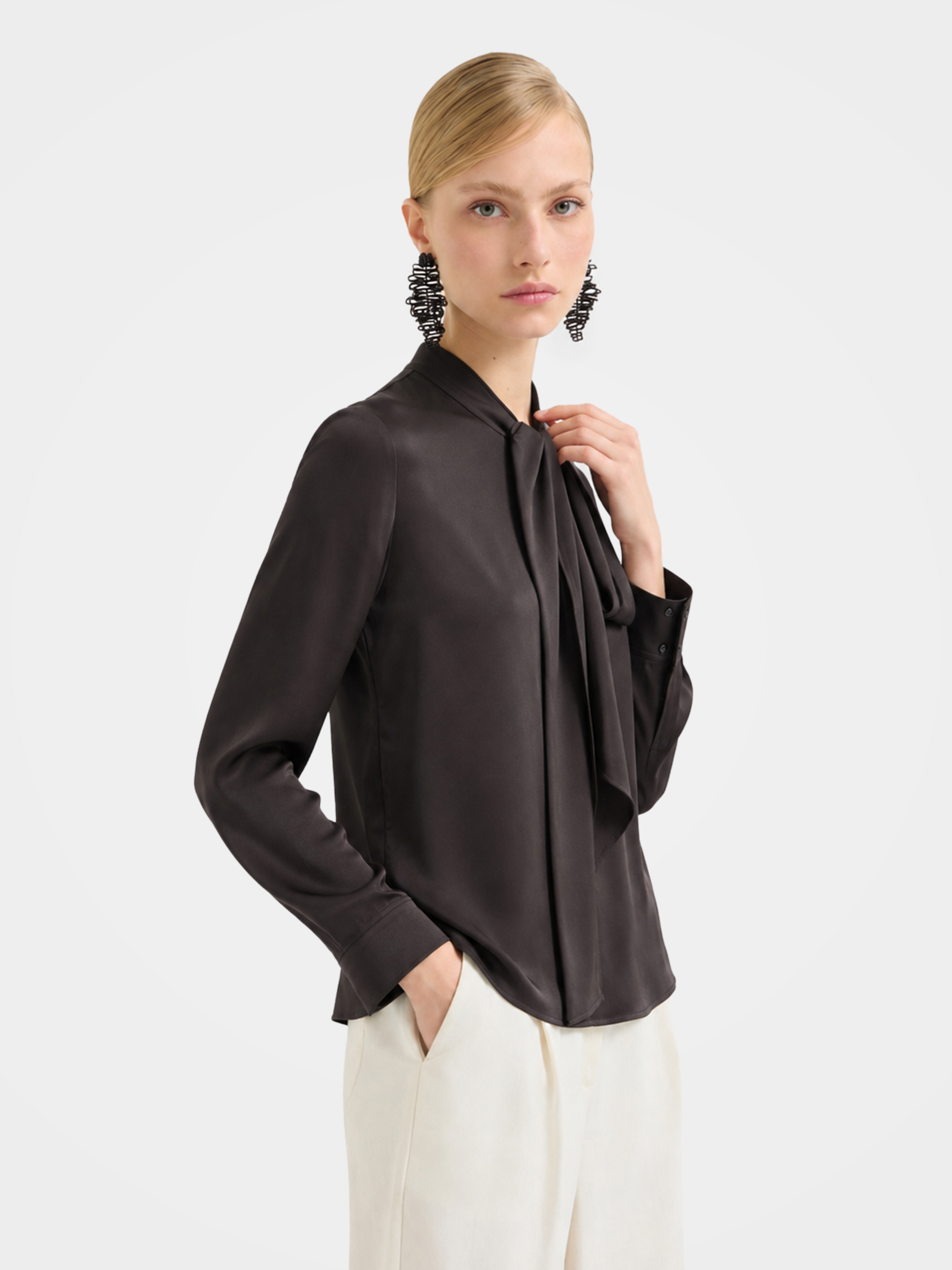 Regular Draped Long Sleeve Mulberry Silk Shirt