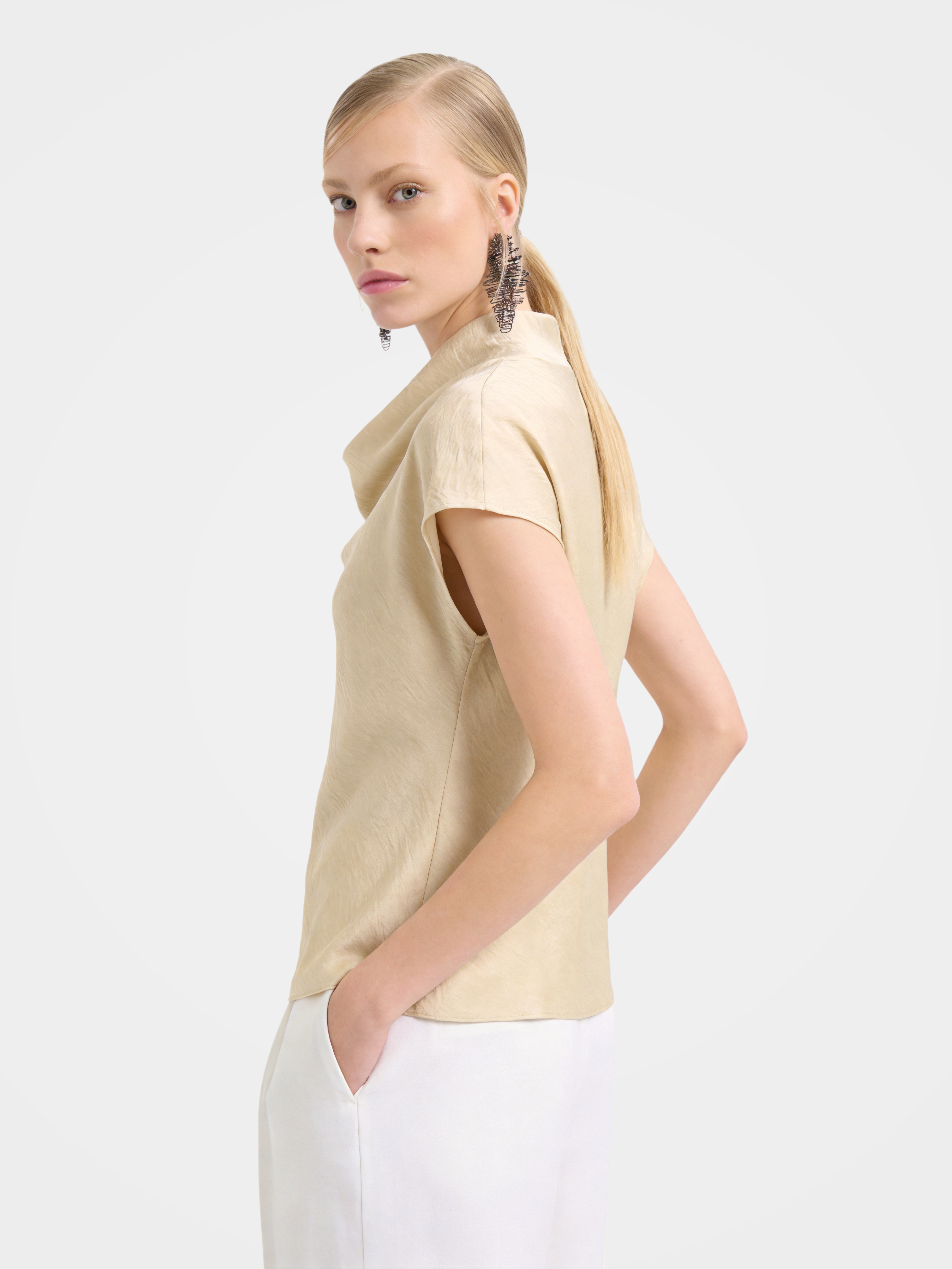 100% Mulberry Silk Cowl Neck Short Sleeve Top