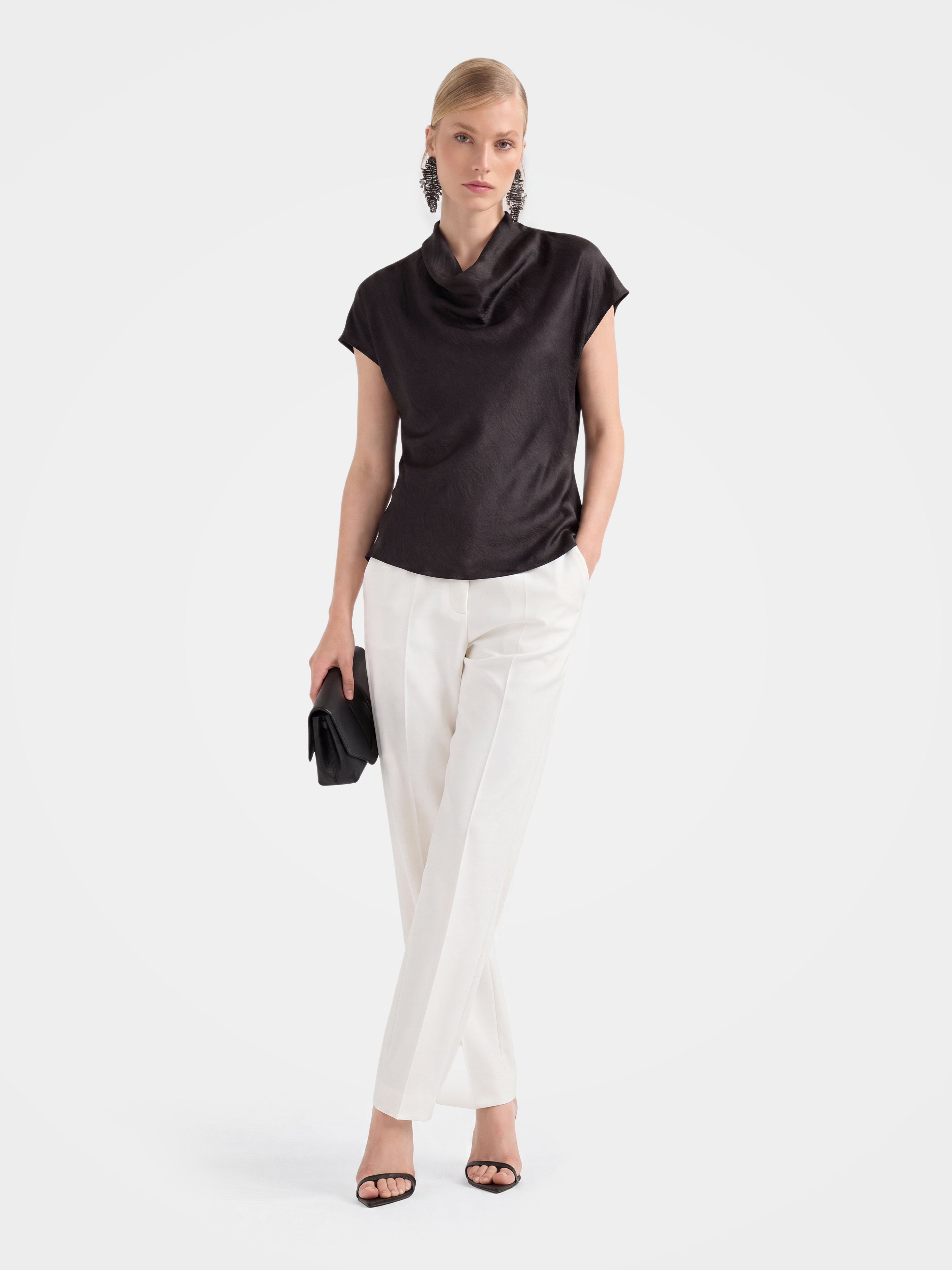 100% Mulberry Silk Cowl Neck Short Sleeve Top