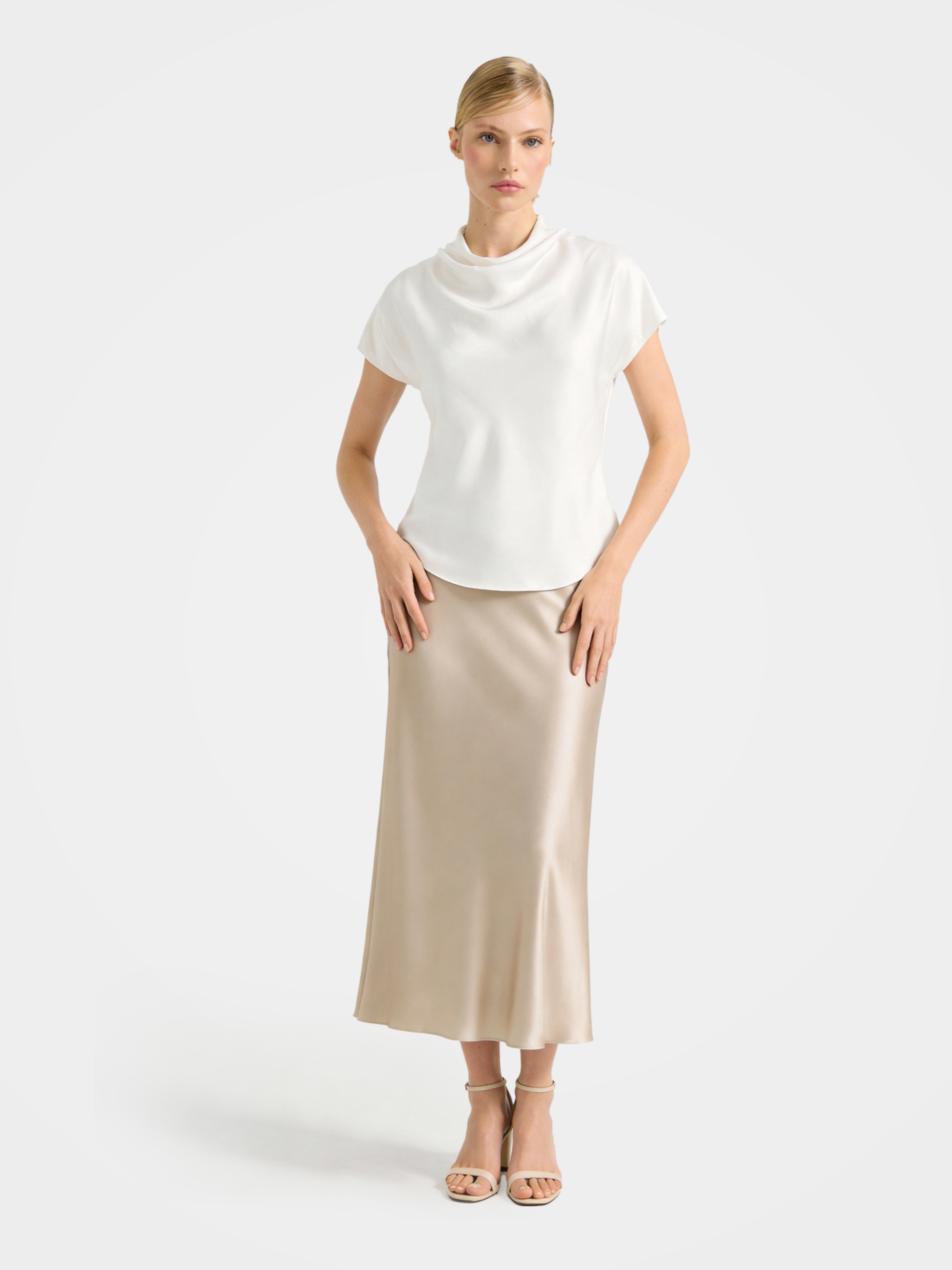 100% Mulberry Silk Cowl Neck Short Sleeve Top