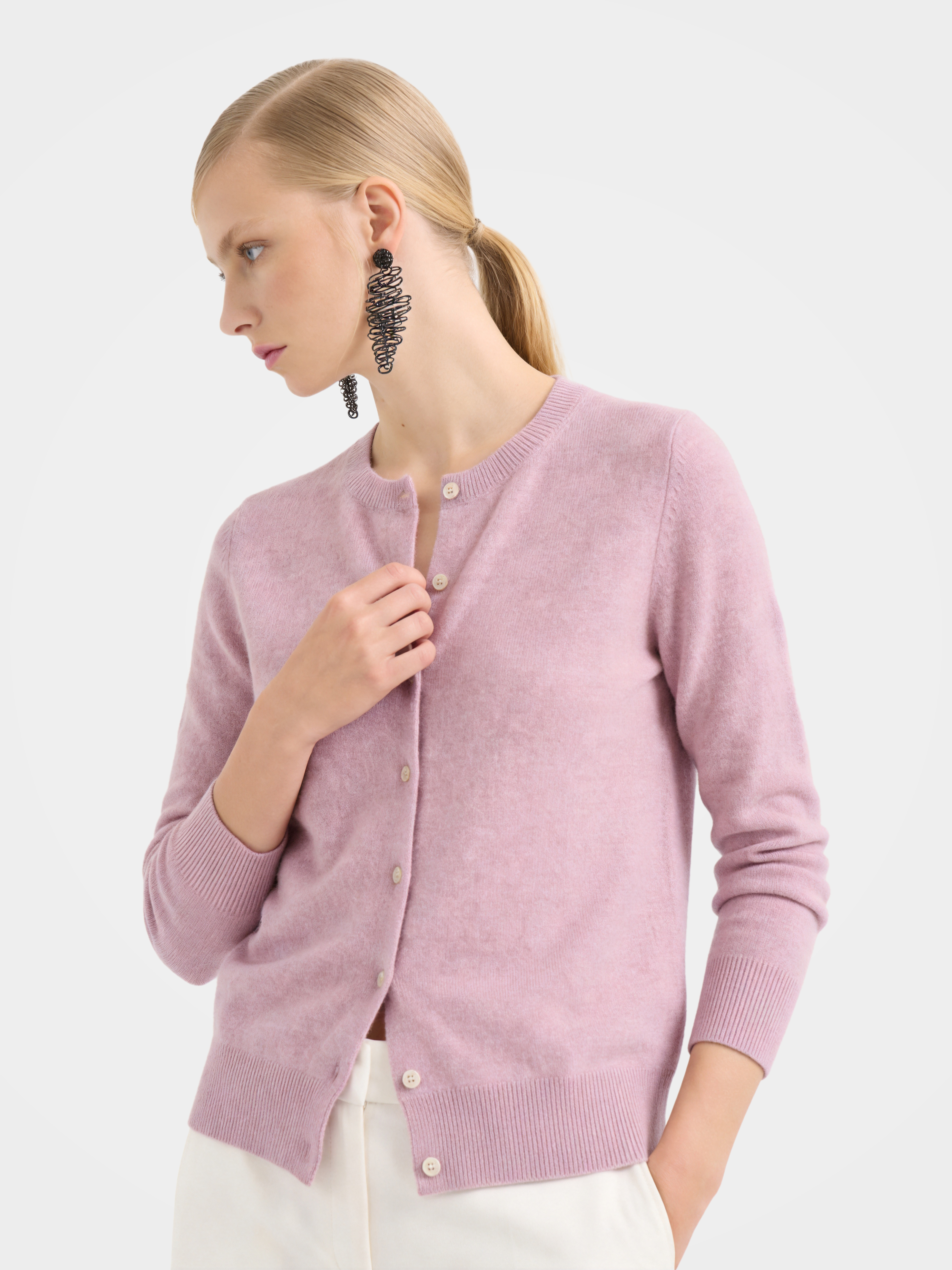 100% Cashmere Crew Neck Long Sleeve Cardigan