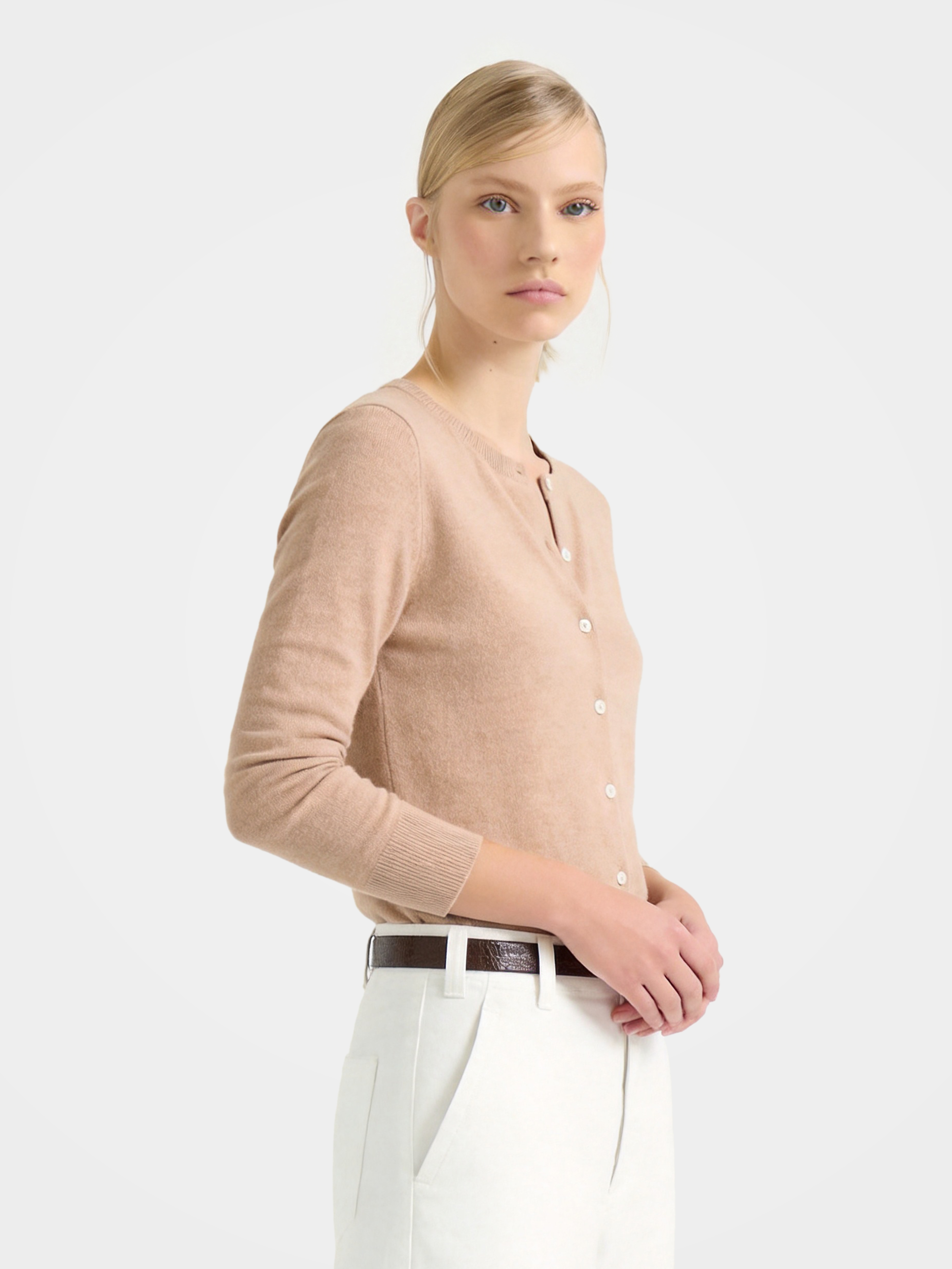 100% Cashmere Crew Neck Long Sleeve Cardigan