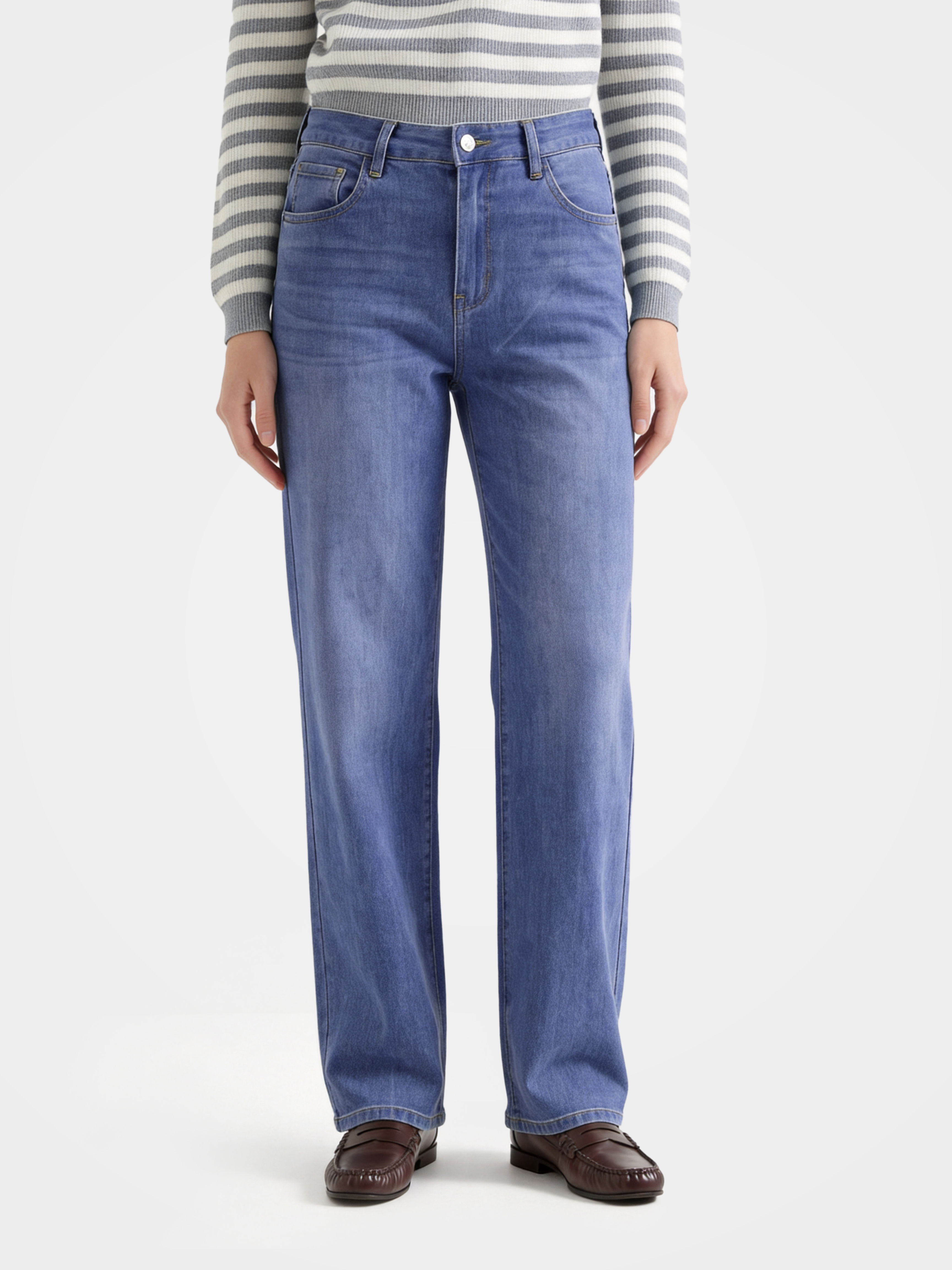 Women's High Rise Stretch Straight Leg Jeans – Light Wash Denim