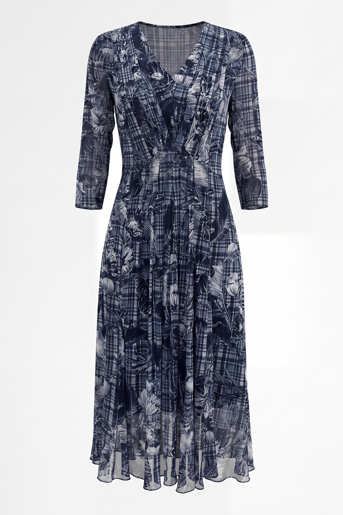 Sheer Printed Mulberry Silk Midi-Length Dress