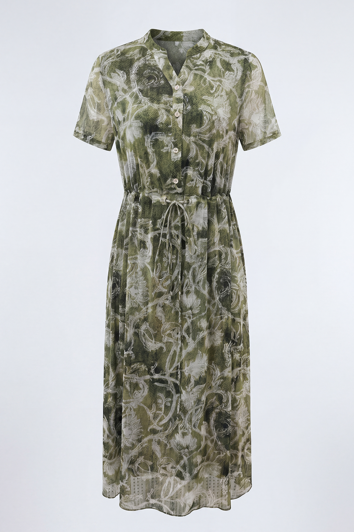 Lightweight 100% Mulberry Silk Drawstring Floral Midi Dress