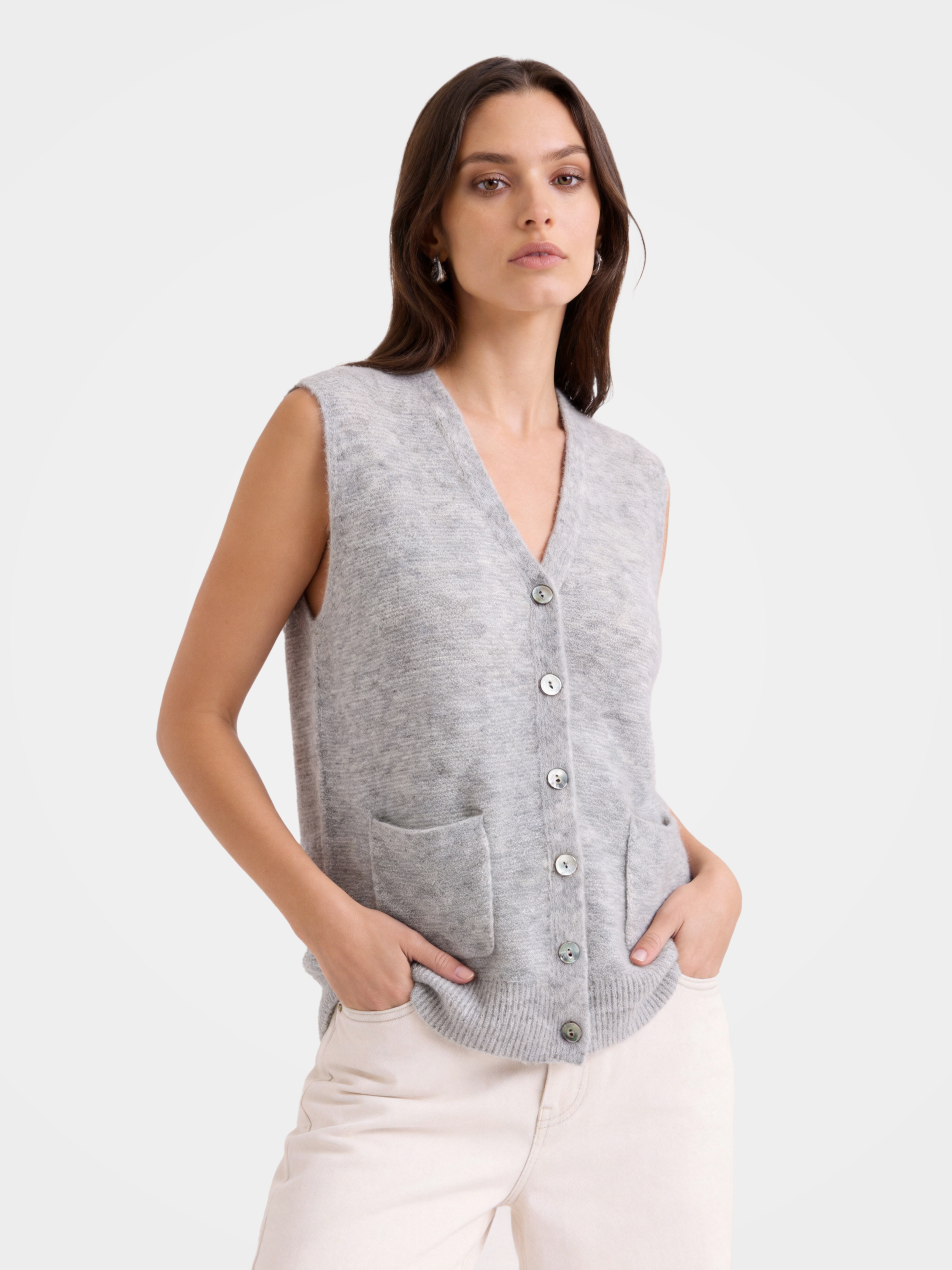 Lightweight Mongolian Cashmere V Neck Knit Vest