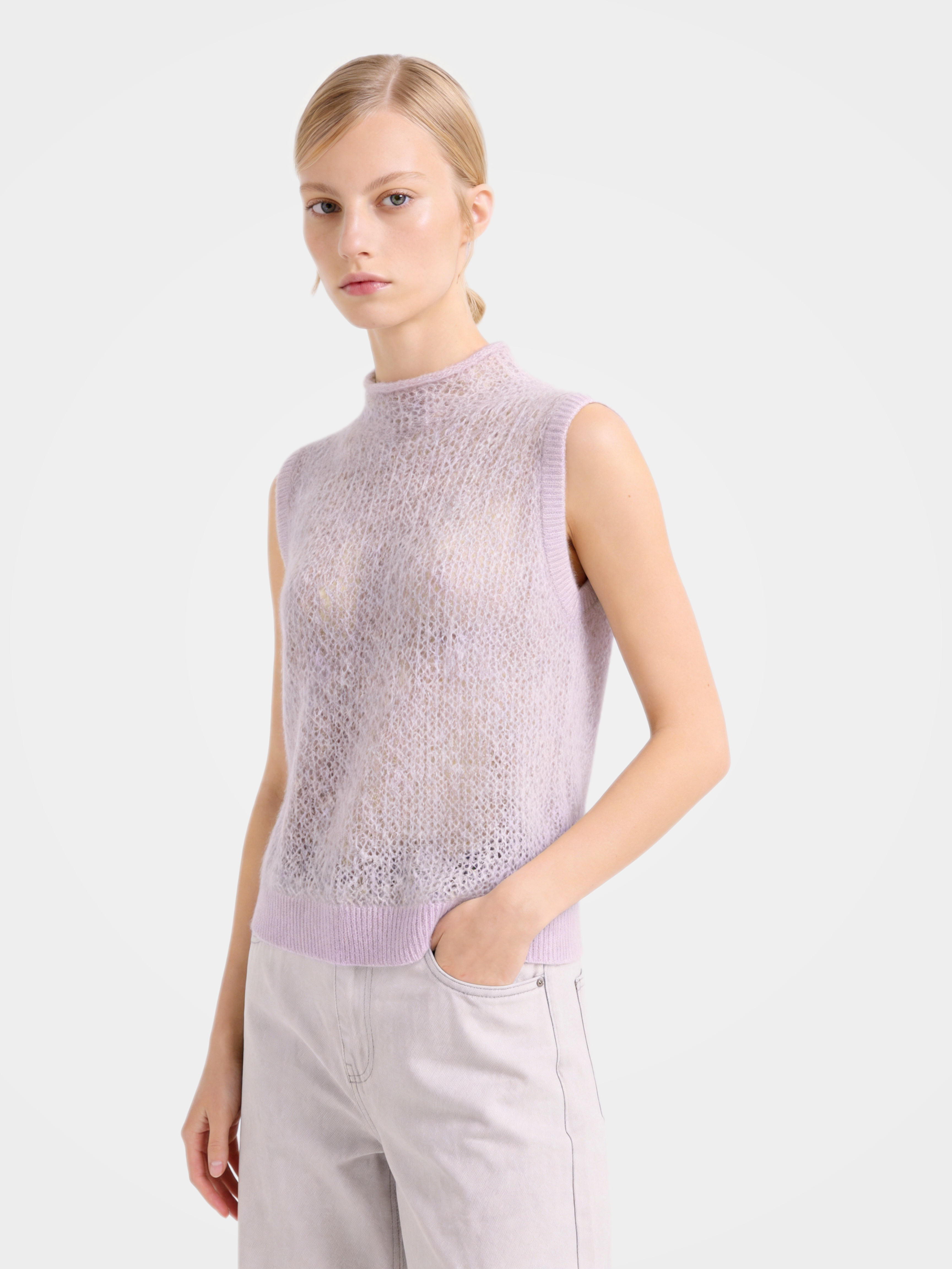 Lightweight Mongolian Cashmere Mock Neck Knit Vest
