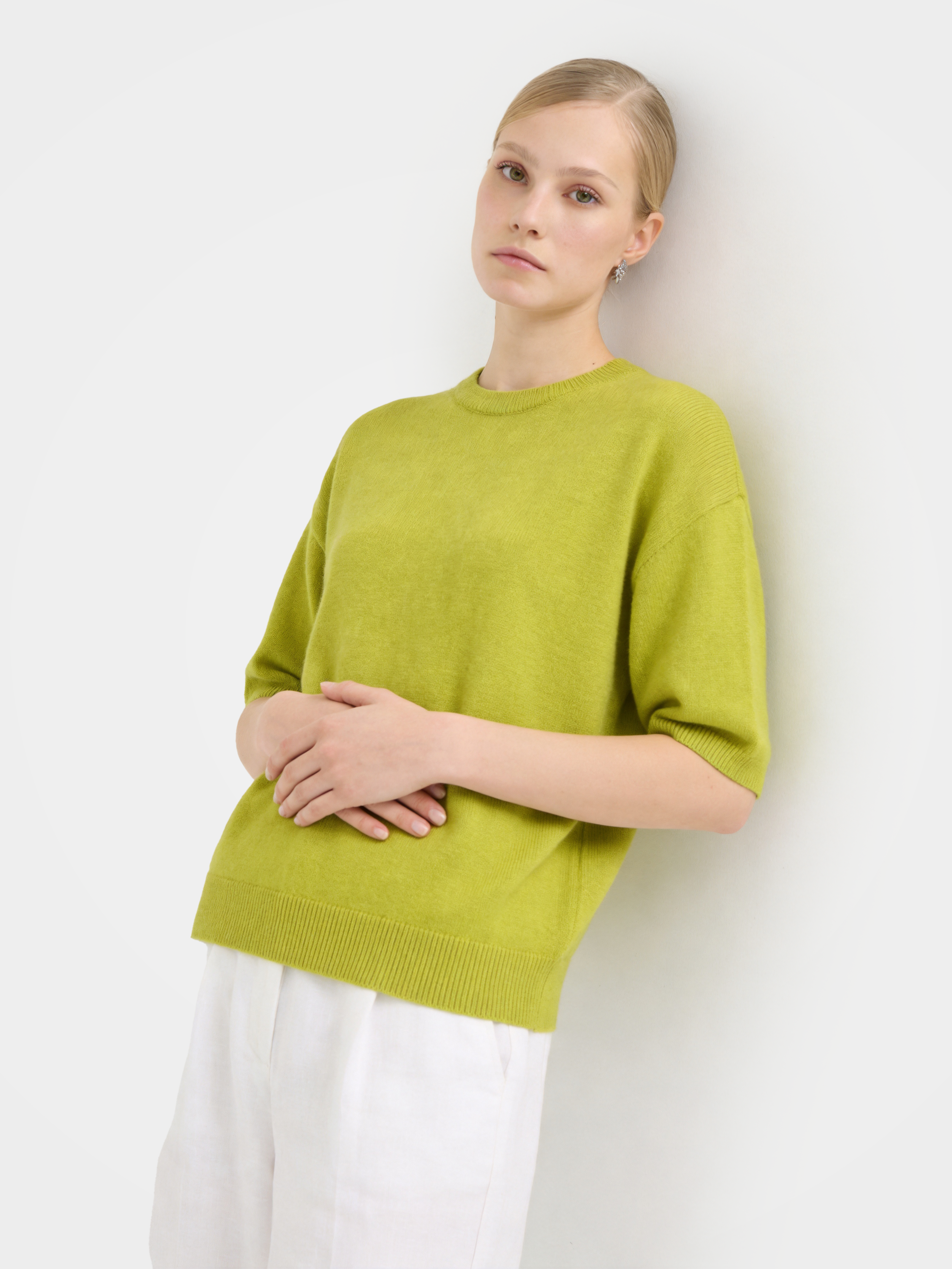 Mongolian Cashmere Elbow Sleeve Top Knit 