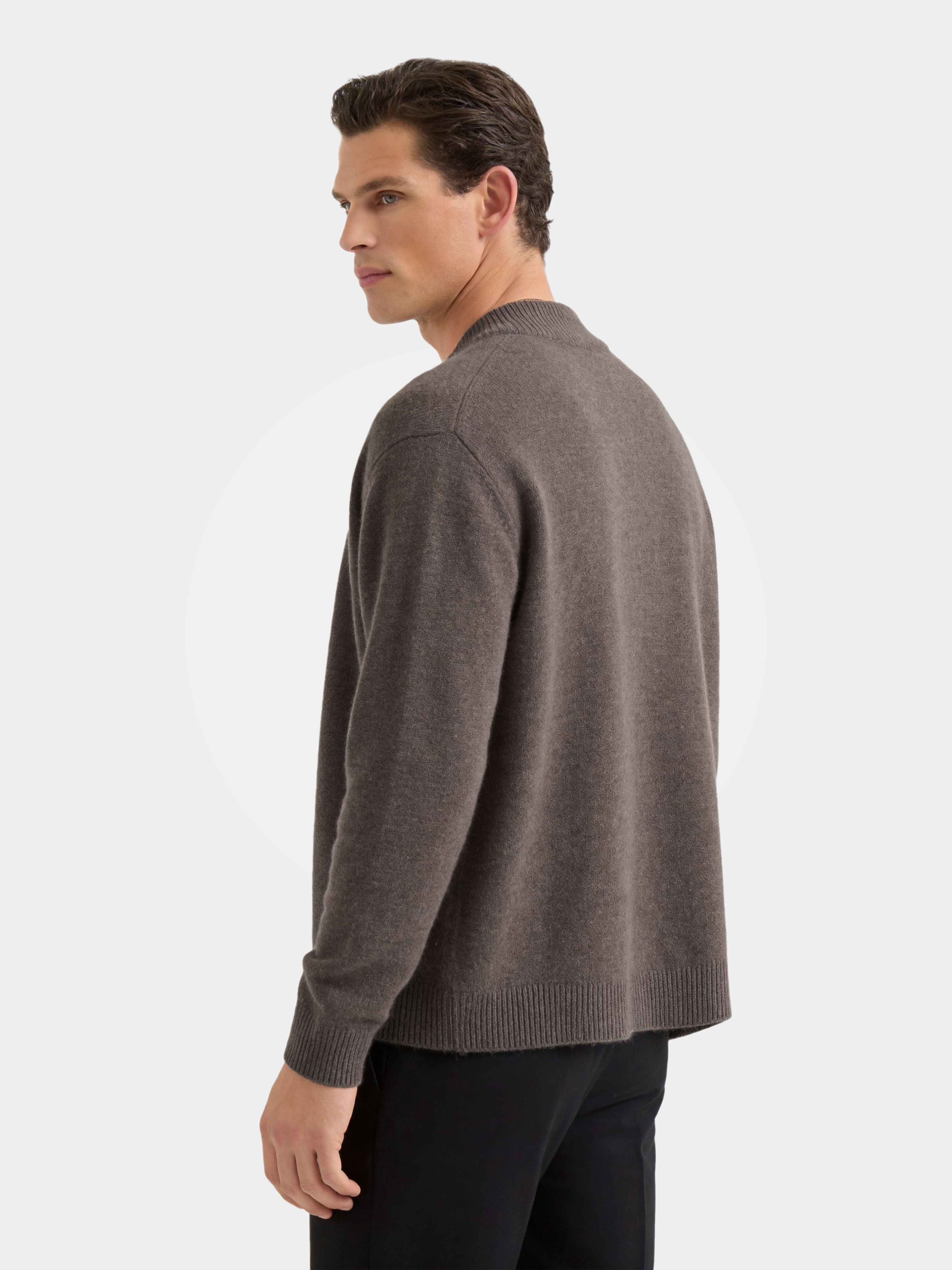 Man Wool Knit Mock Neck Long Sleeve Cardigan Sweater