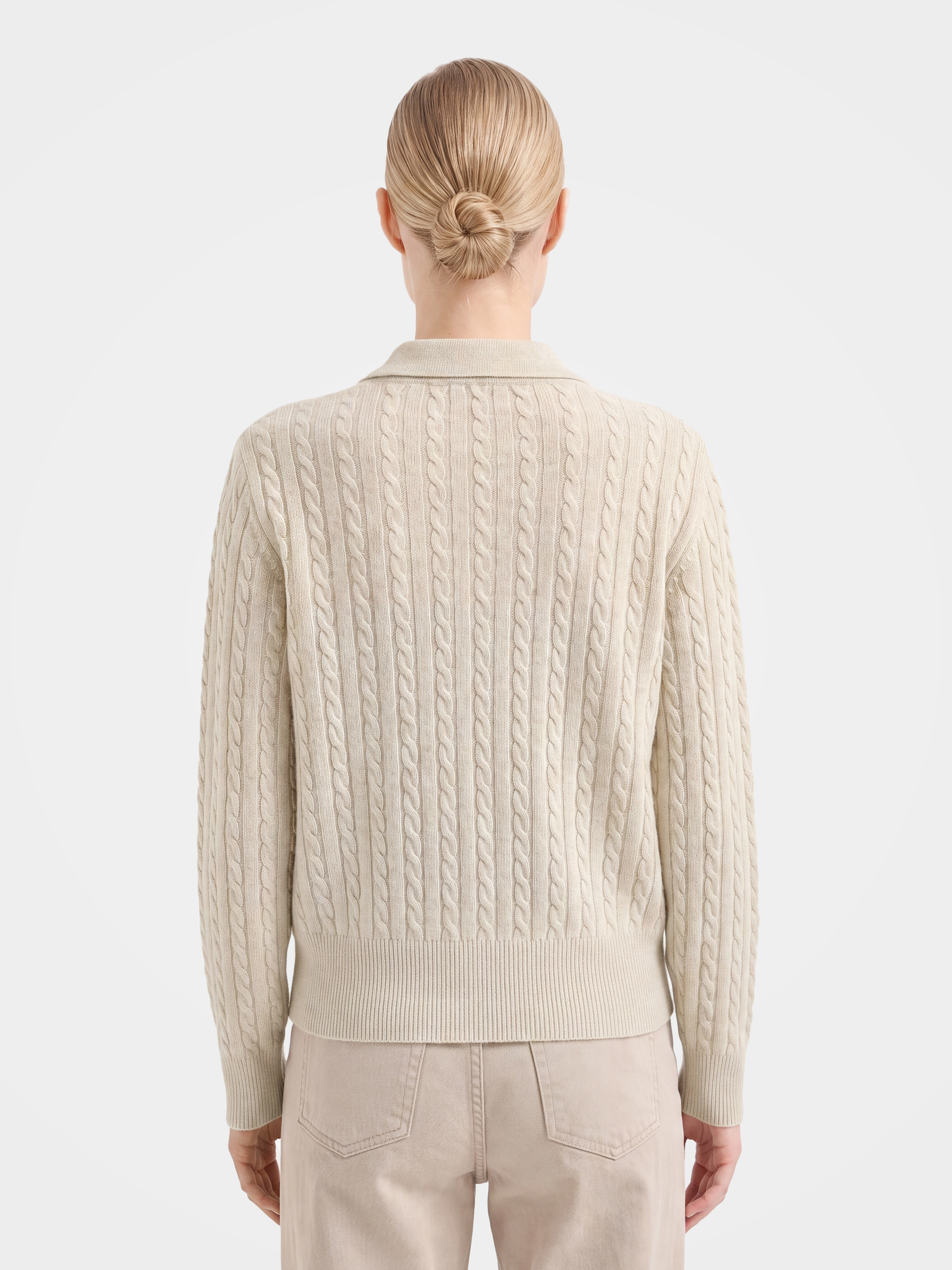 100% Mongolian Cashmere Knit Collared Cable Cardigan