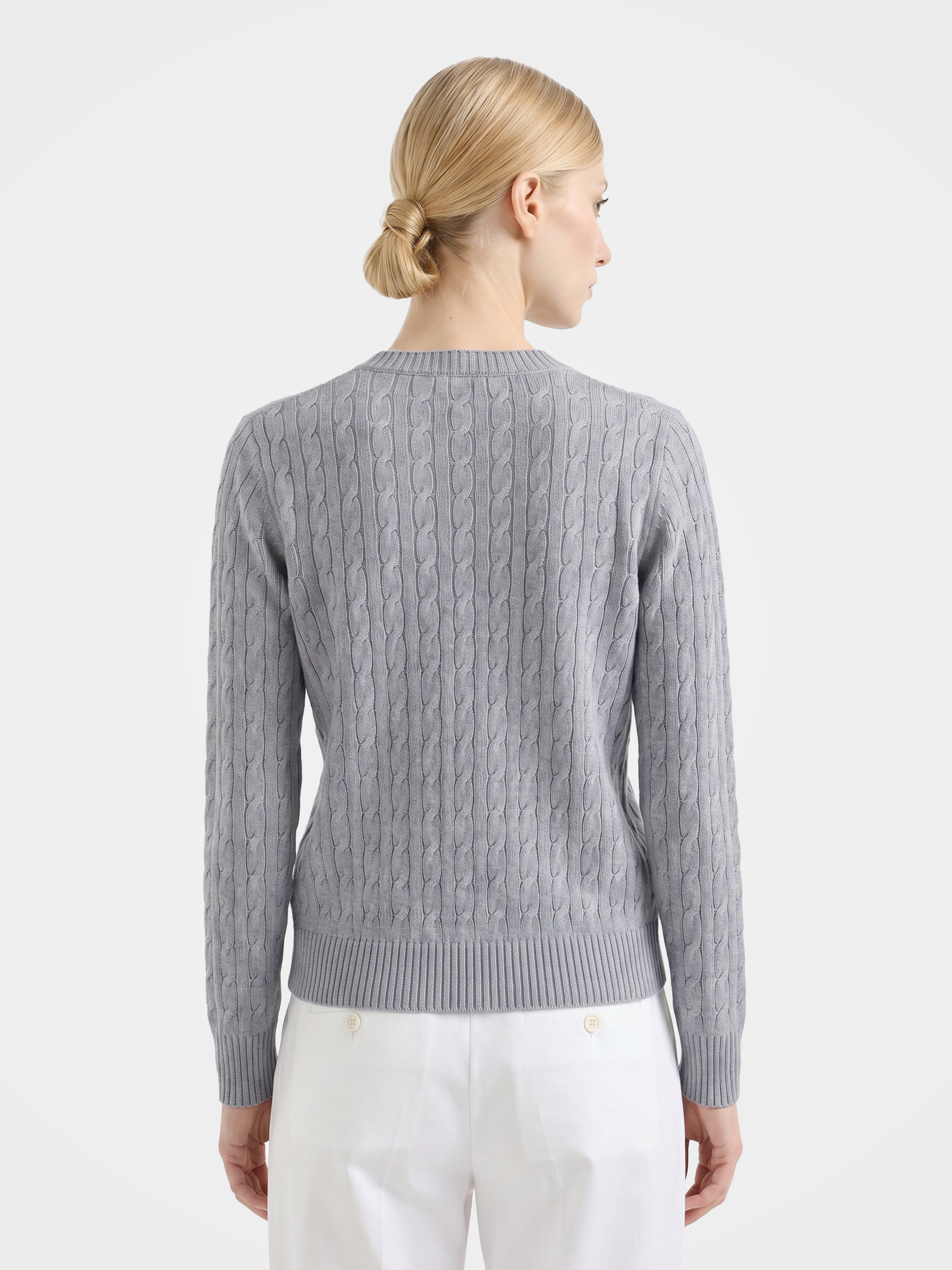 Textured 100% Mongolian Cashmere Crew Neck Cable Knit Cardigan
