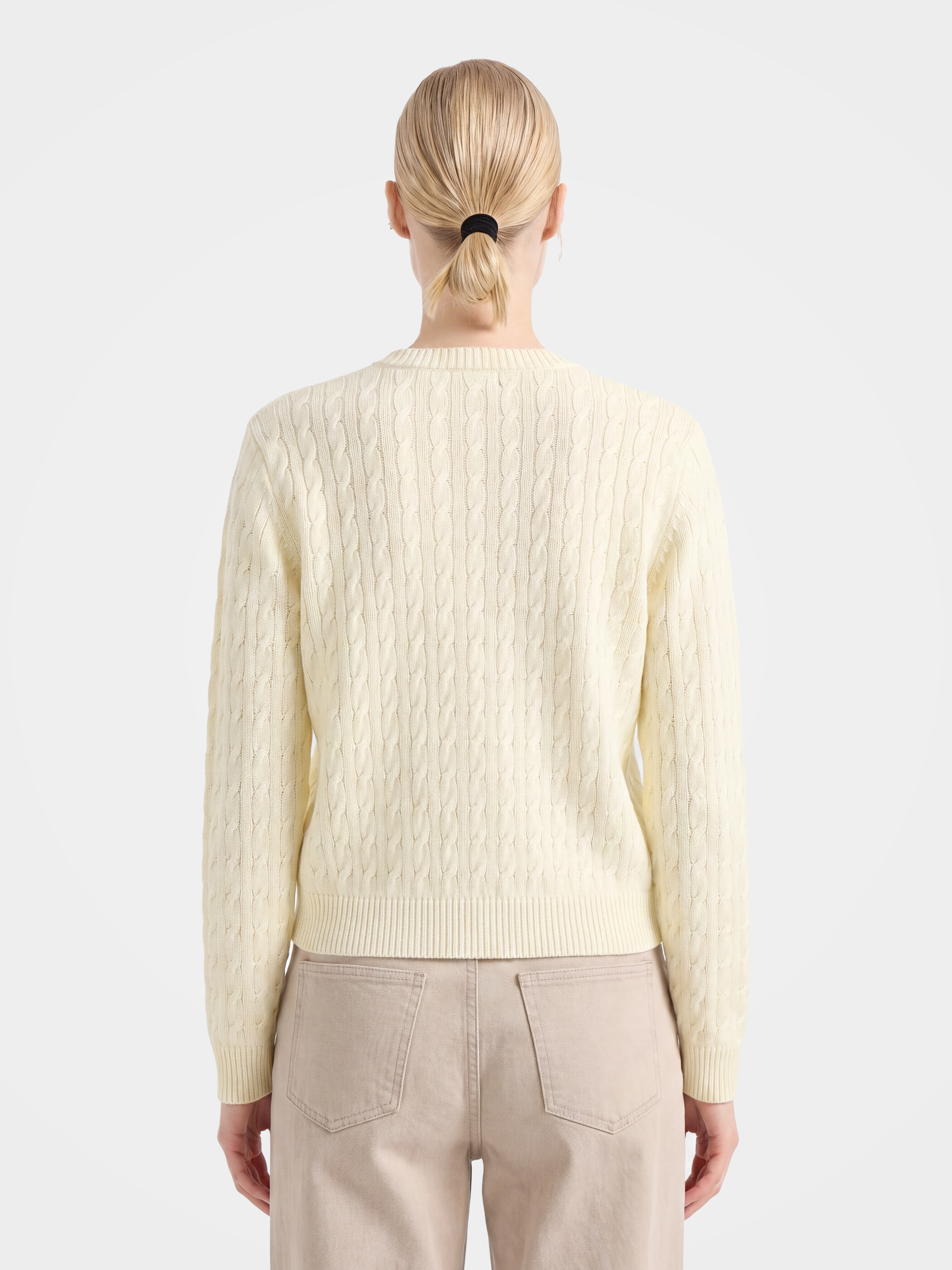 Textured 100% Mongolian Cashmere Crew Neck Cable Knit Cardigan
