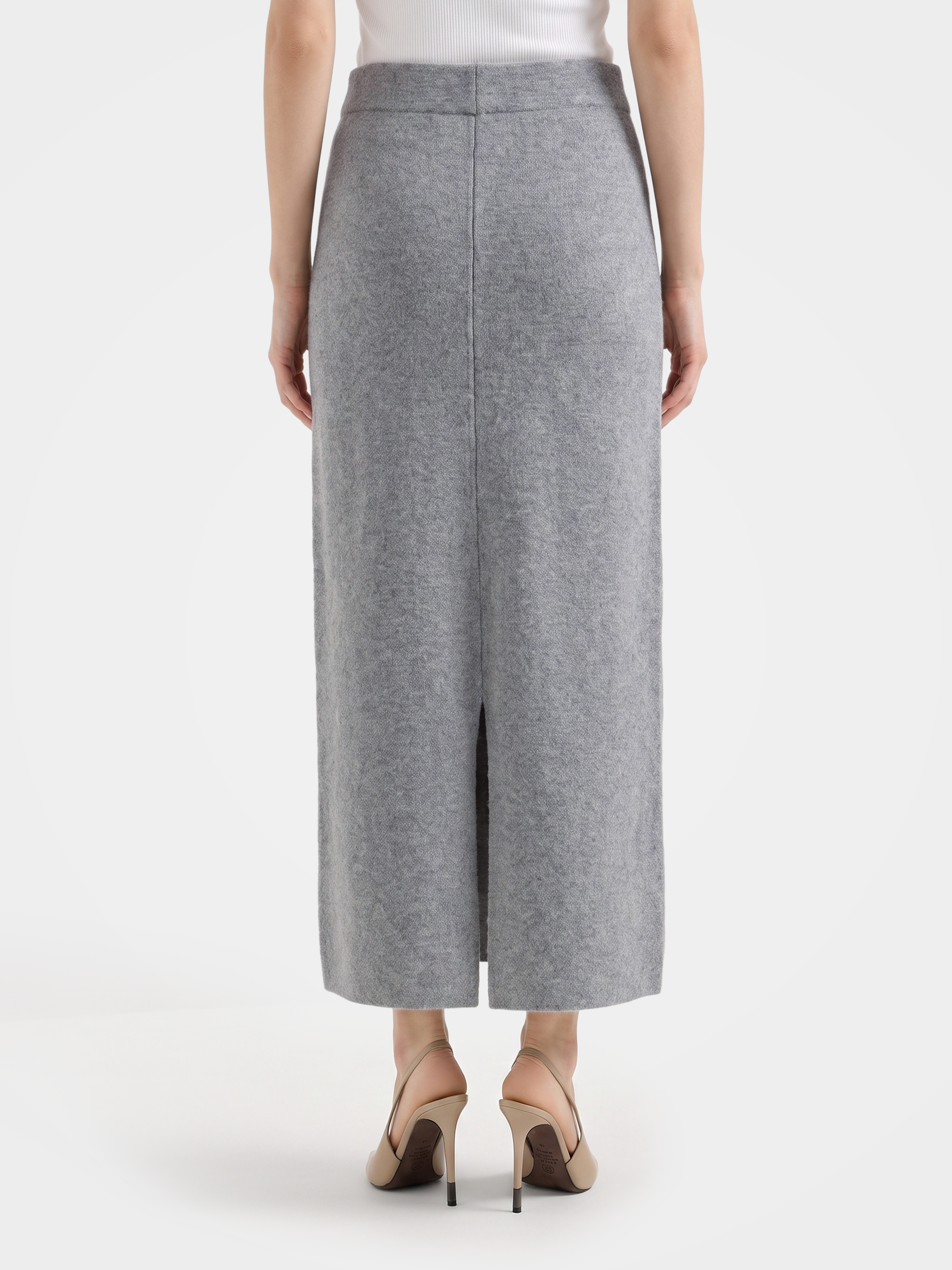 100% Mongolian Cashmere Midi Ribbed Waist Sweater Skirt