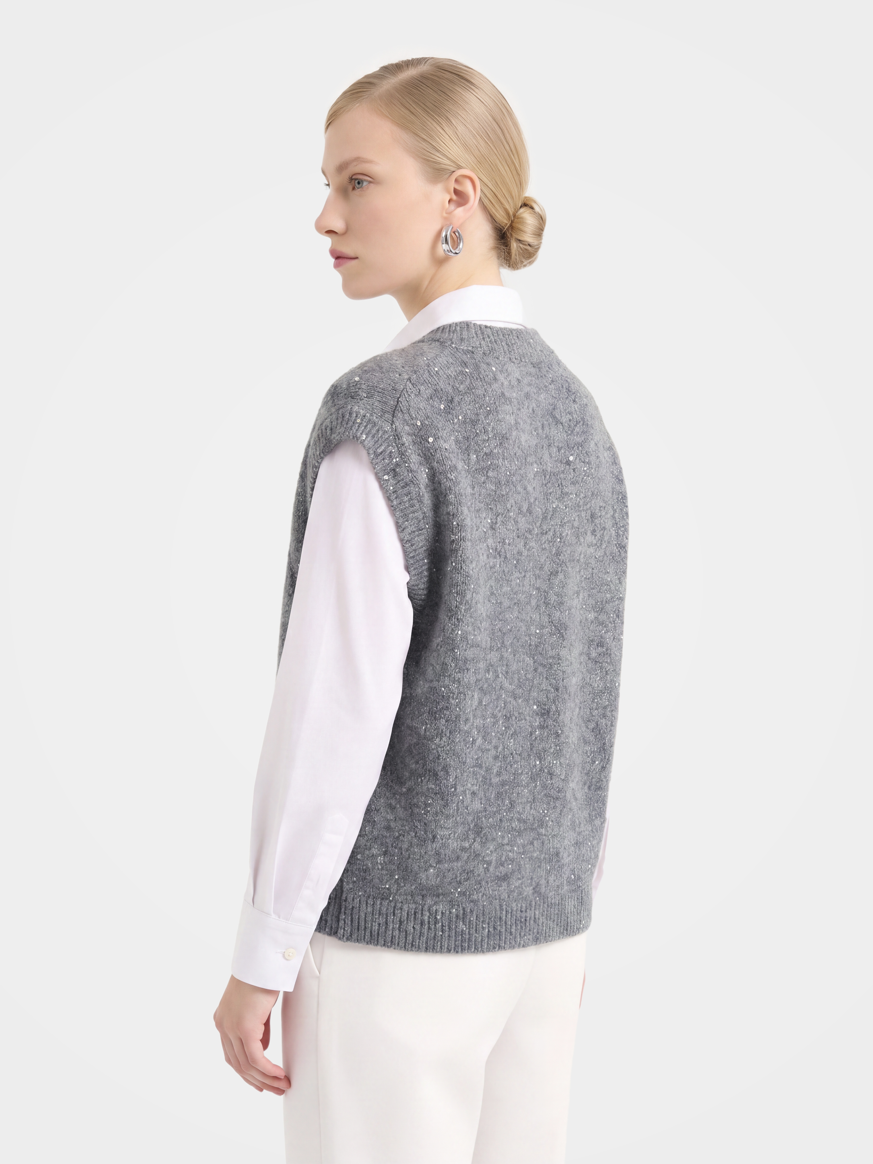 Textured Mongolian Cashmere Button Knit Vest Sequin Top