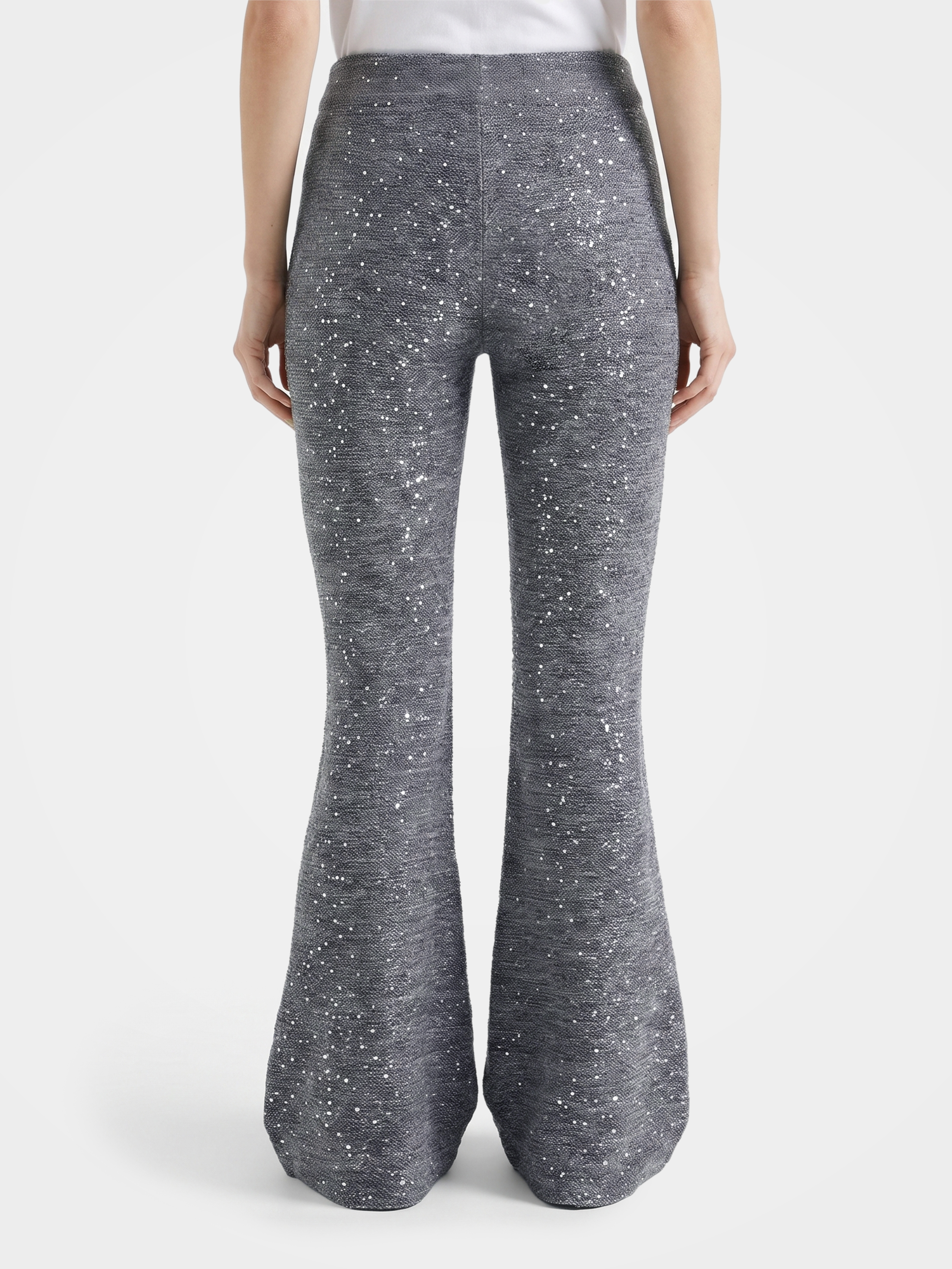Sparkly Sequin Flare Leggings High Rise Knit Bell Bottom Pants