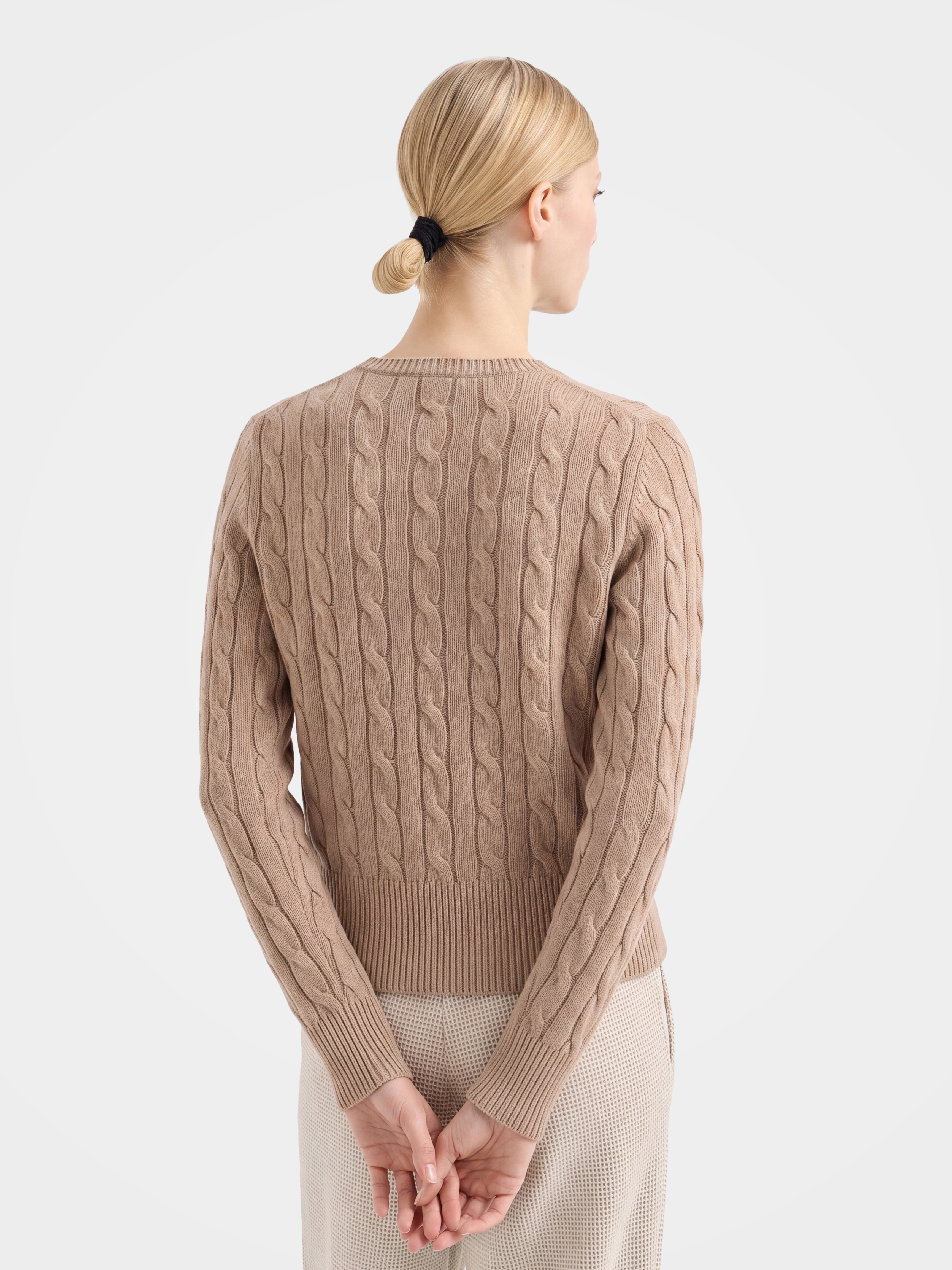 100% Mongolian Cashmere Cable Knit Crew Neck Button Cardigan Sweater