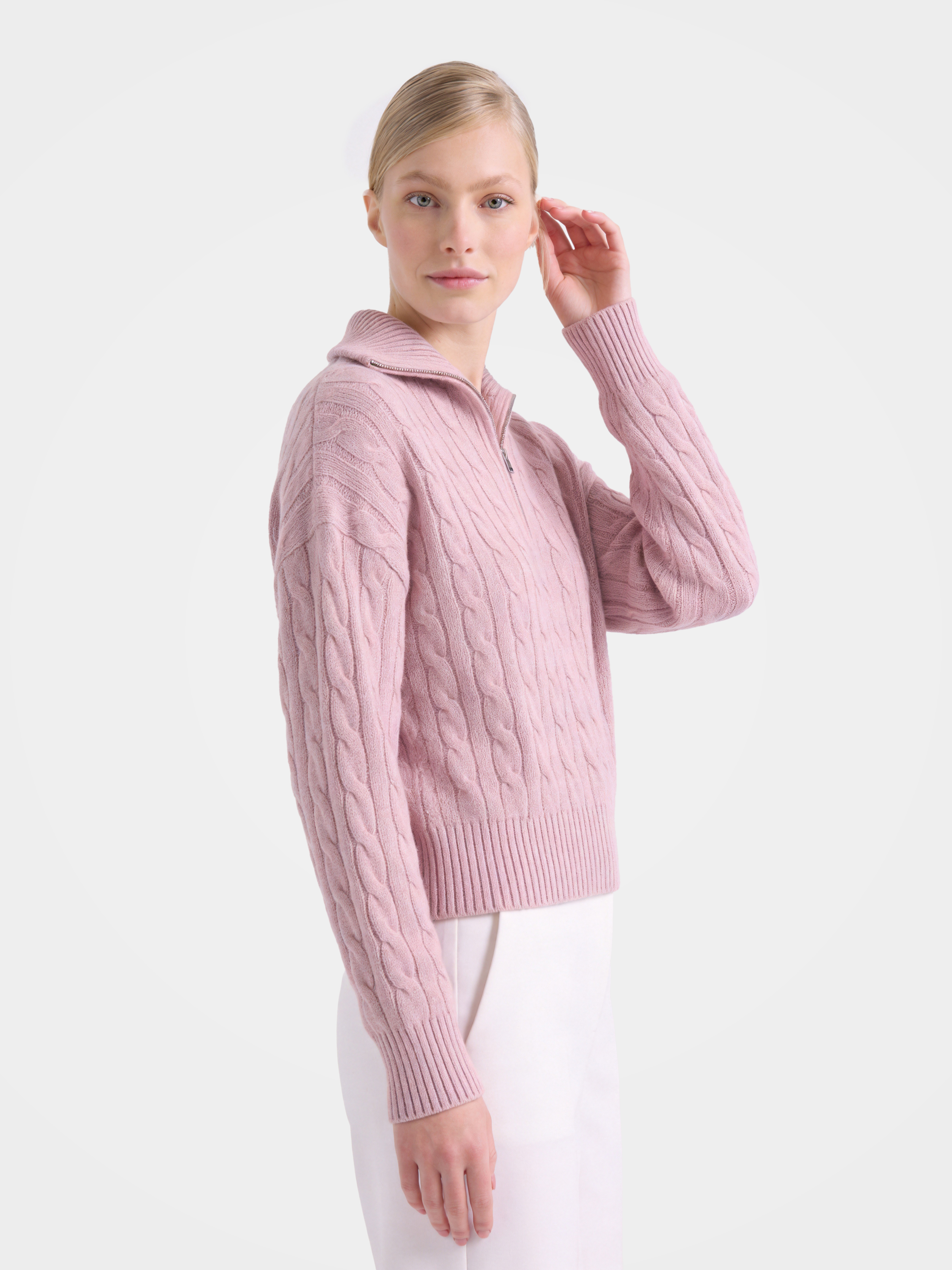 100% Mongolian Cashmere Cable Knit Half-Zip Polo Sweater