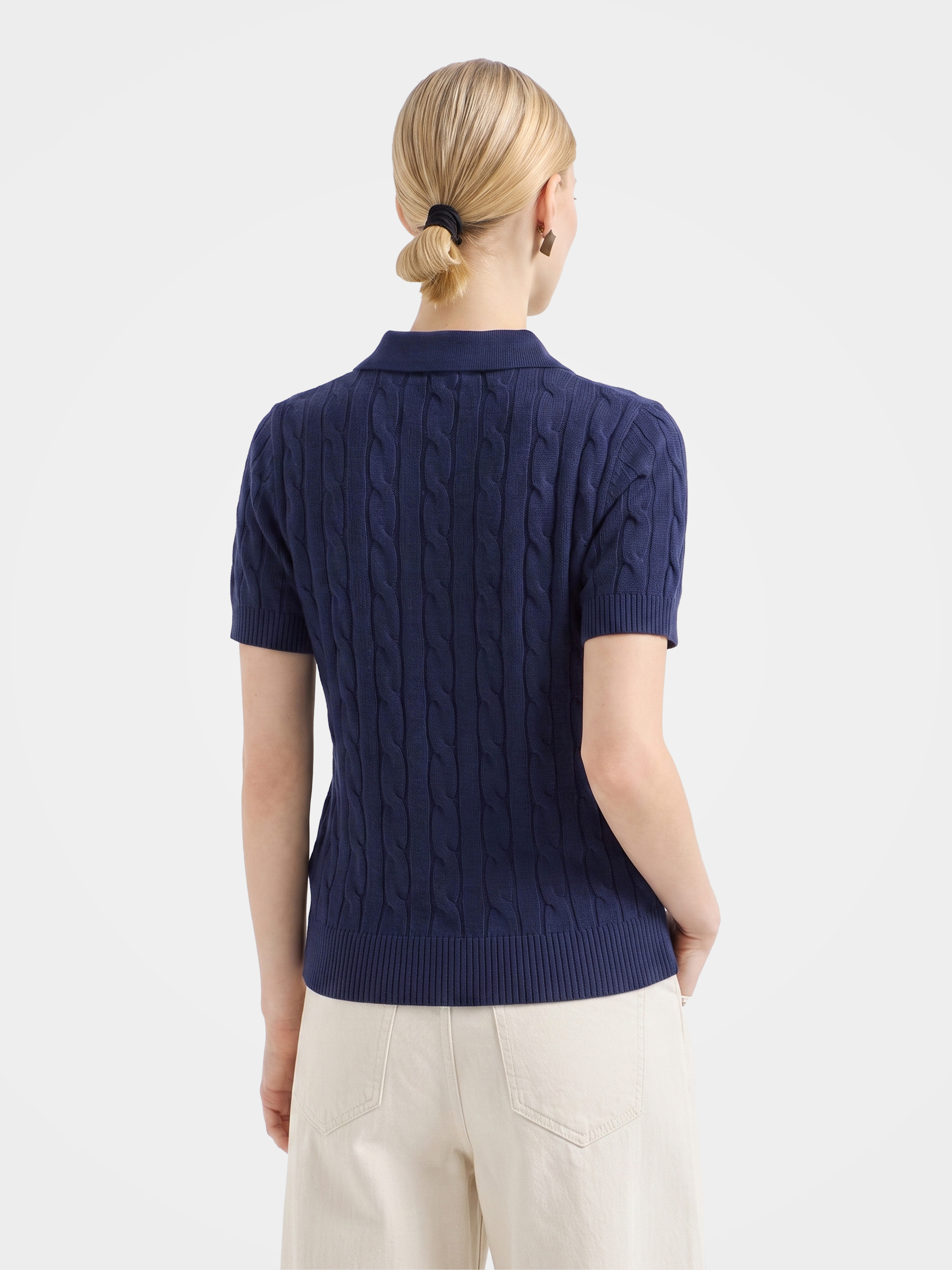 100% Mongolian Cashmere Cable Knit Short Sleeve Polo Sweater