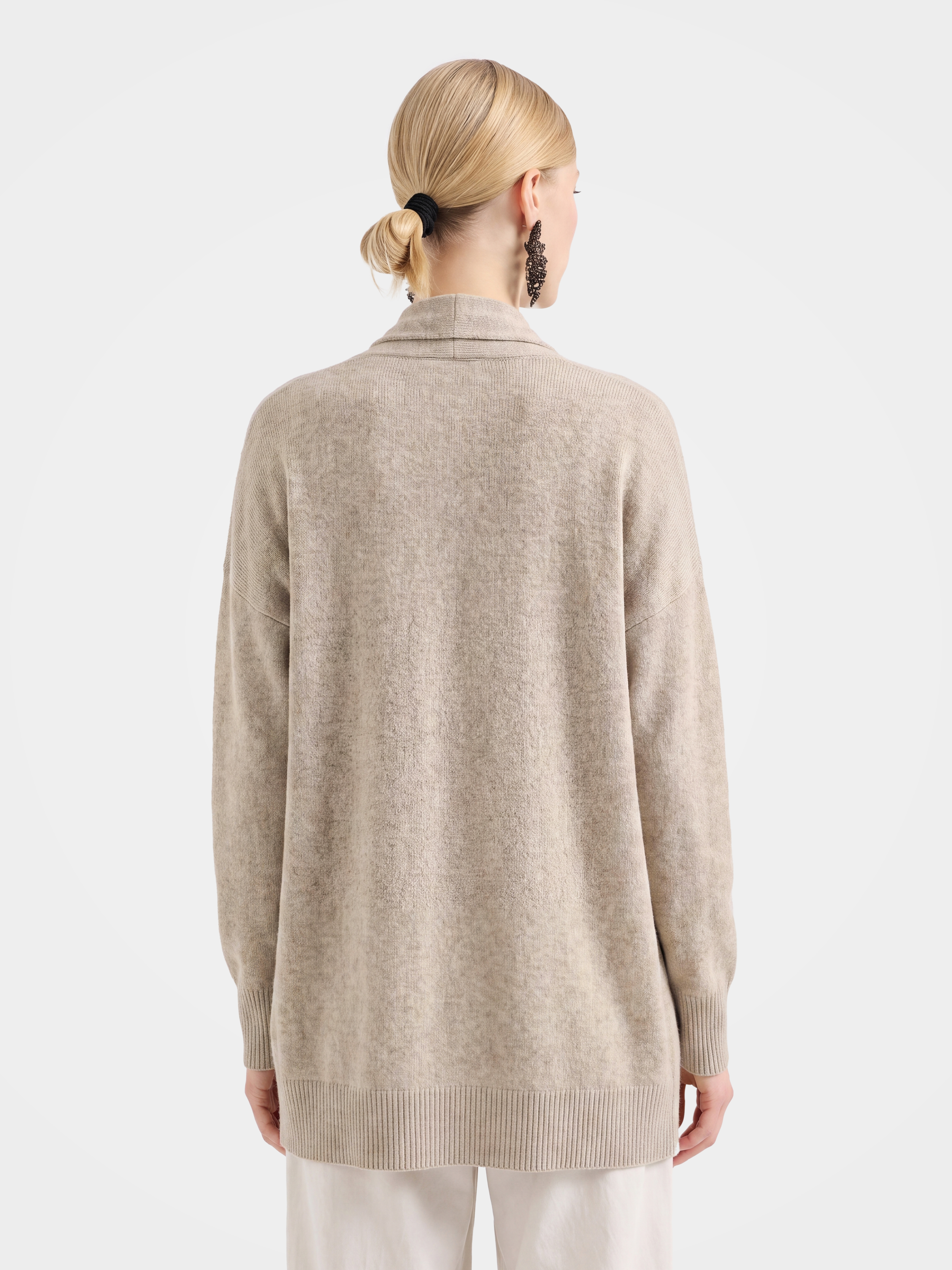 100% Mongolian Cashmere Cable Knit Open Neck Cardigan Sweater