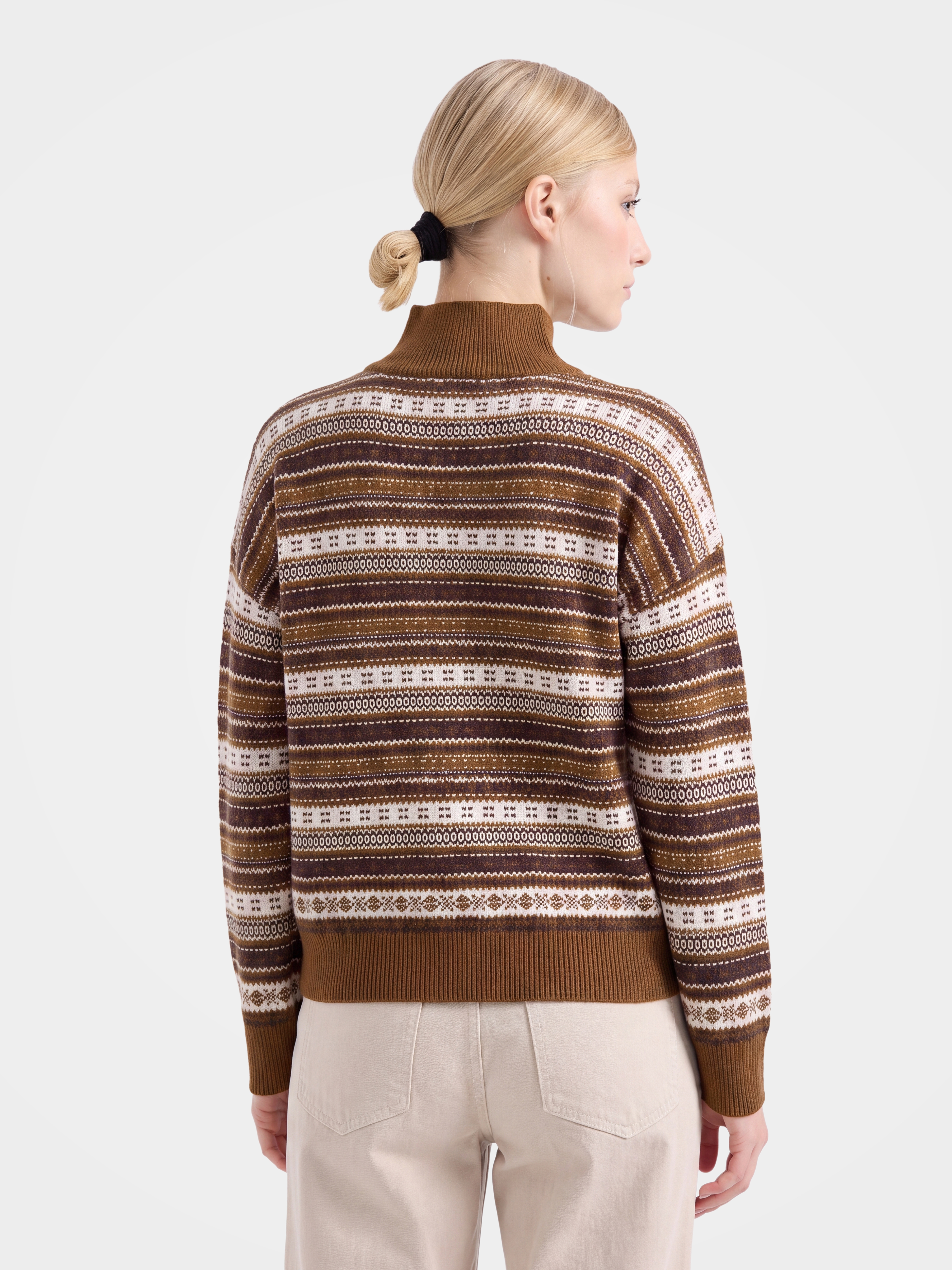 Pre-Order | 100% Cashmere Wool Mock Neck Sweater Soft Stripe Knit Pullover (10-14 Business Days)